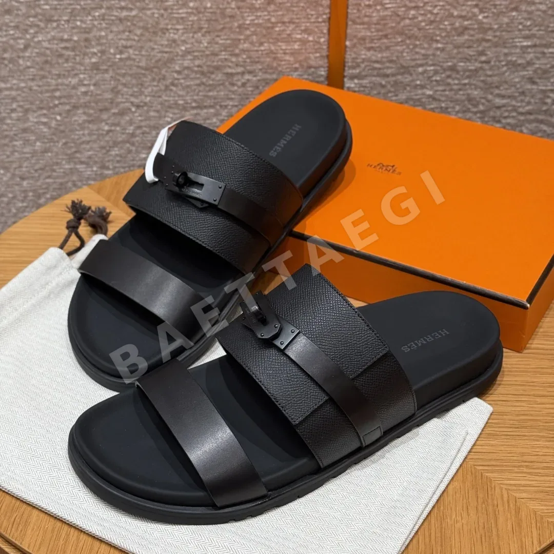 에르메스 잭슨 샌들 블랙 가죽 검은색 버튼 상세 이미지 9