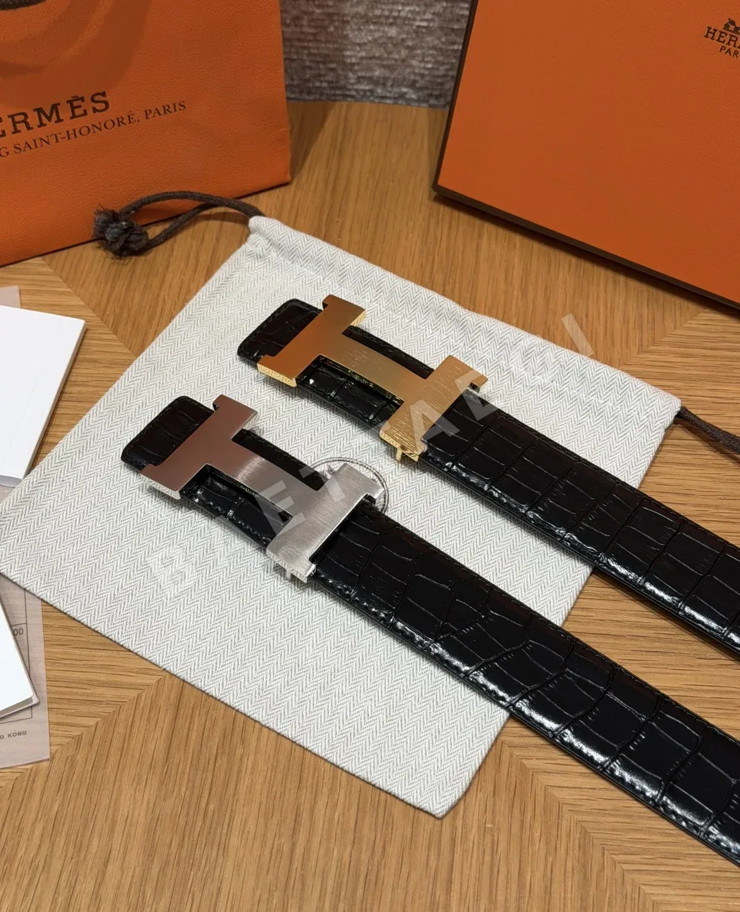 에르메스 H 버클 악어 무늬 가죽 벨트 38mm 상세 이미지 4