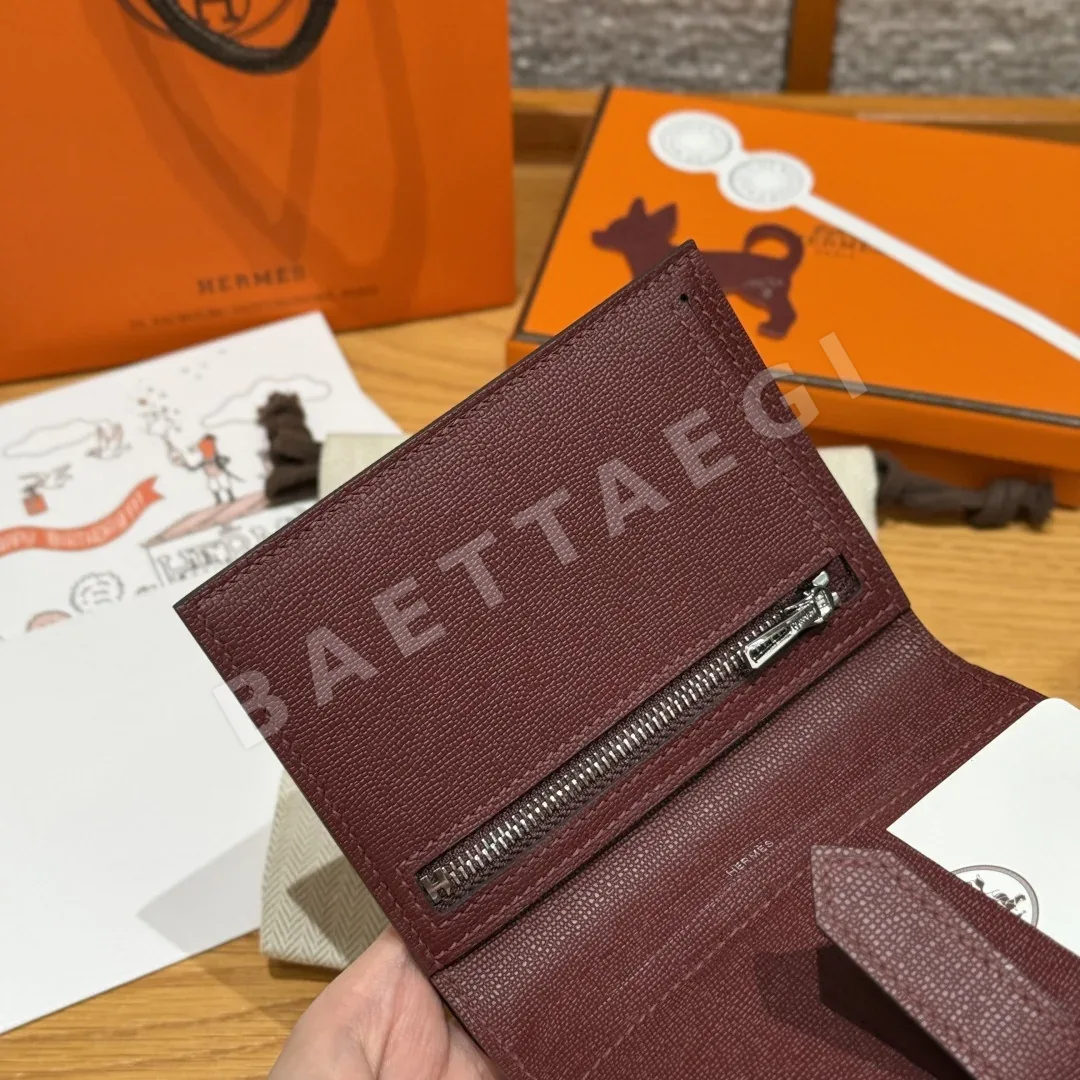에르메스 루즈 H 레드 가죽 카드 지갑 상세 이미지 7