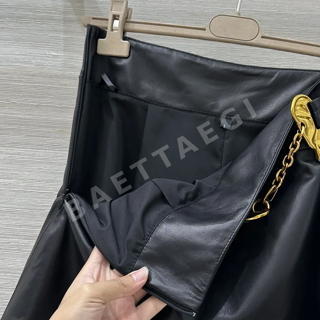 스키아파렐리 하이웨이스트 본가죽 미디 스커트 상세 이미지 3