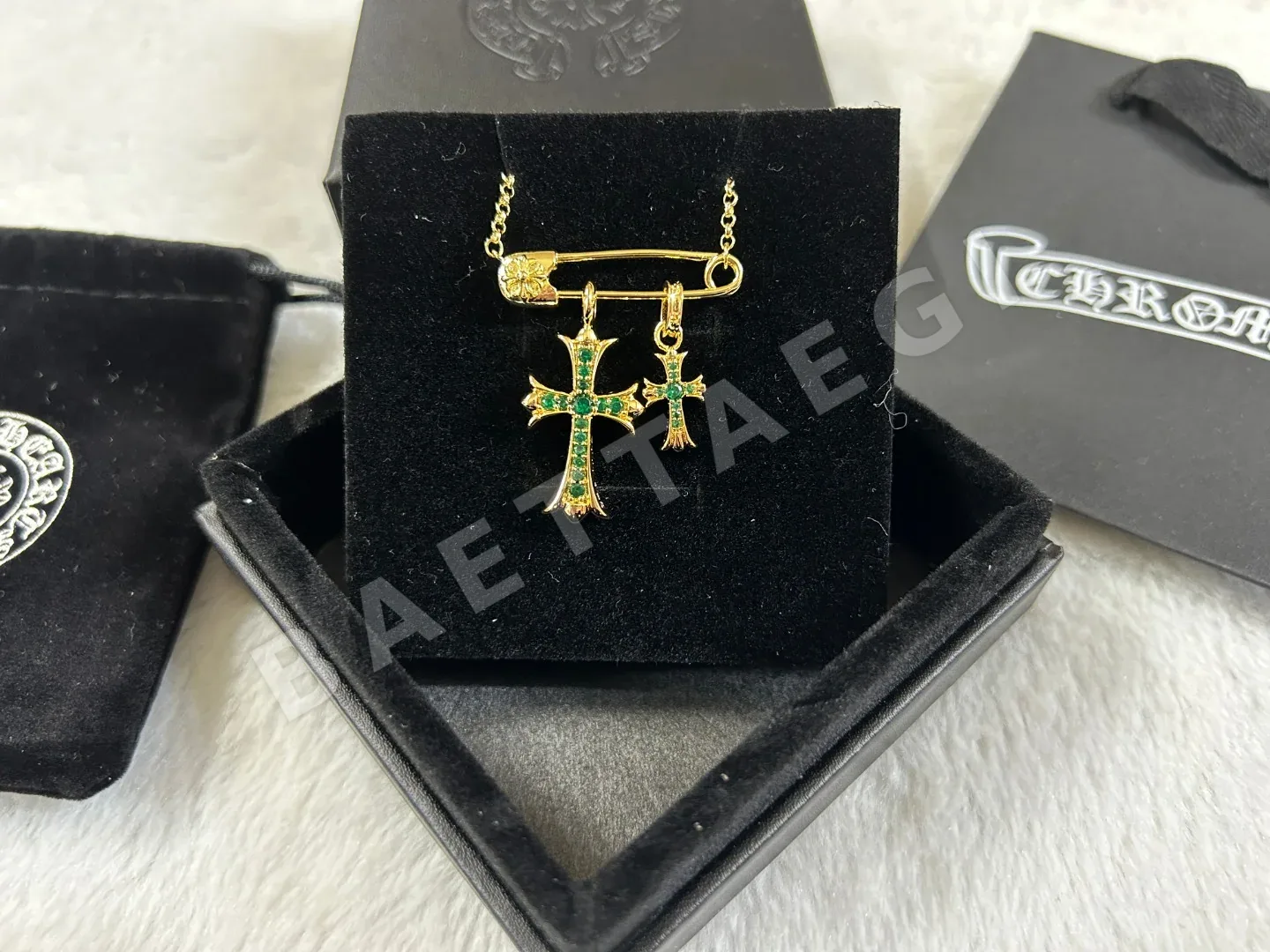 크롬하츠 더블 크로스 그린 다이아몬드 목걸이 상세 이미지 5