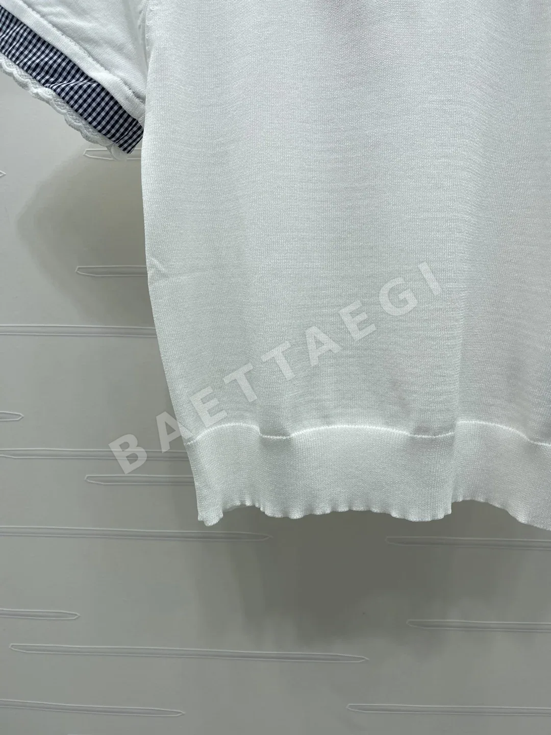 미우미우 피터팬카라 패치워크 니트 반팔 탑 상세 이미지 5