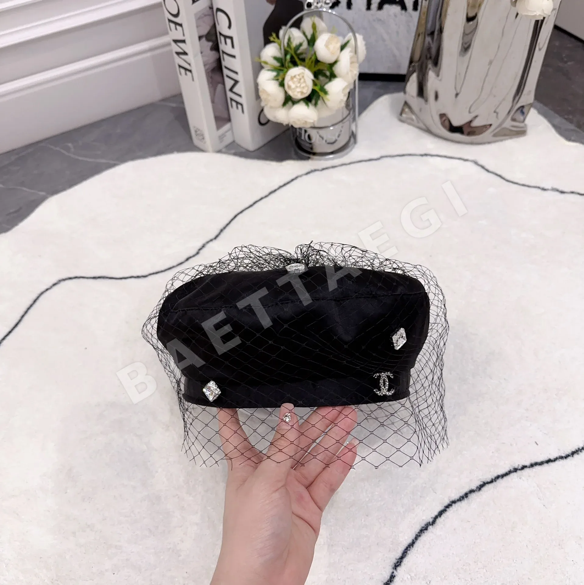 샤넬 다이아몬드 장식 메시 베레모 상세 이미지 3