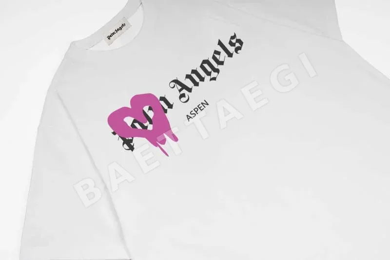 팜엔젤스 퍼플 하트 곰 프린트 남성 반팔 티셔츠 상세 이미지 7