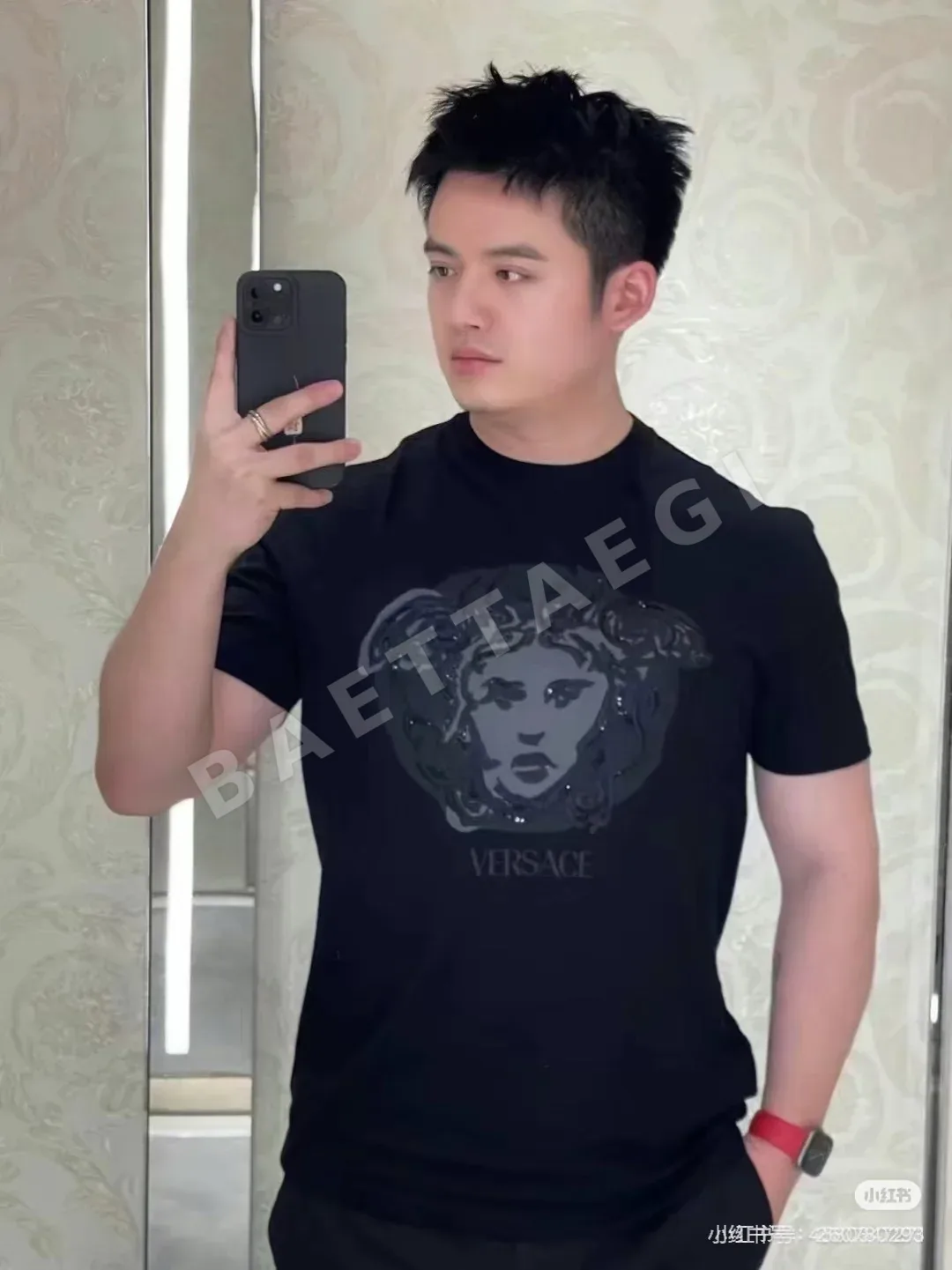 베르사체 메두사 자수 반팔 티셔츠 상세 이미지 3