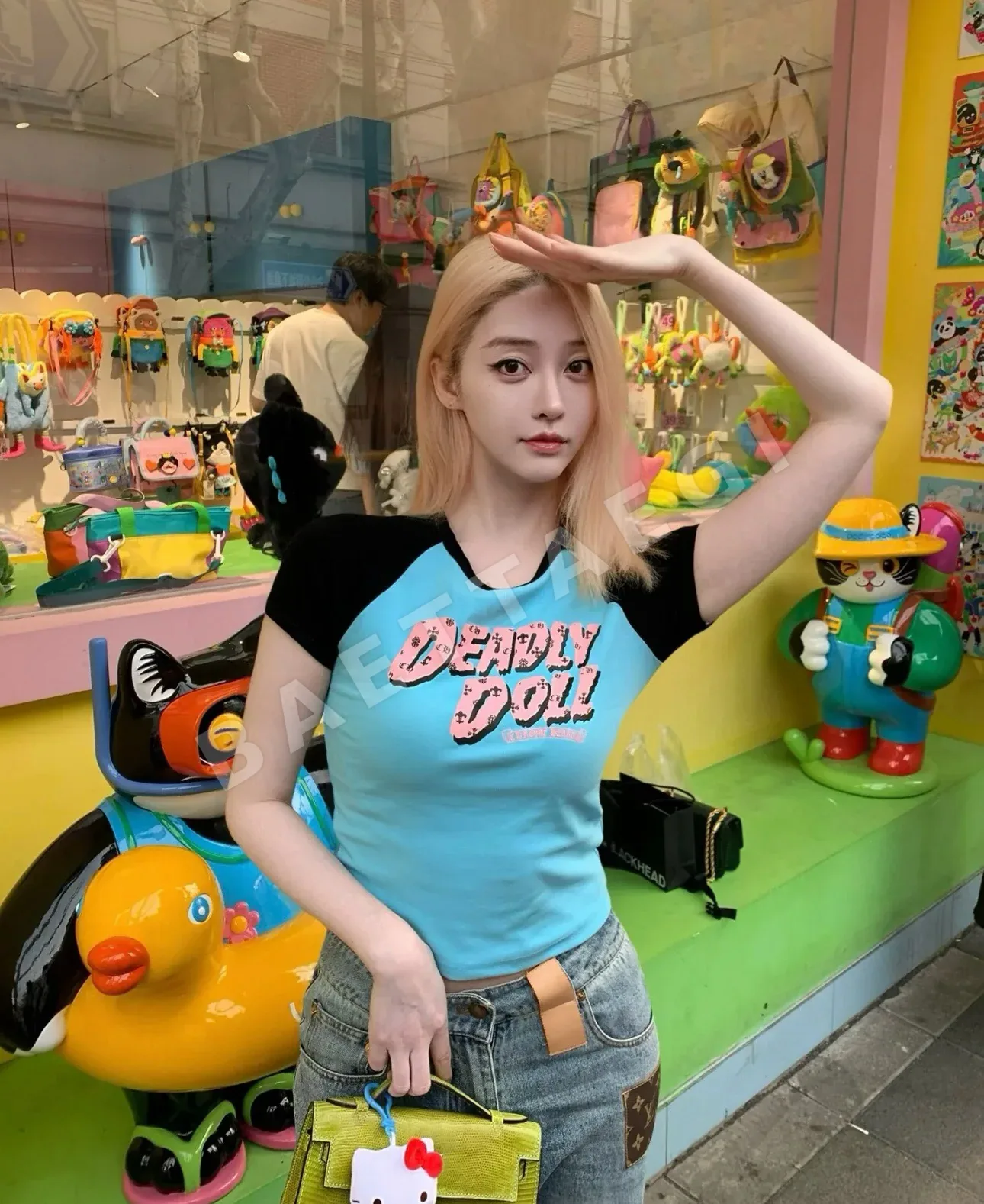 크롬하츠 여성 블루 컬러블록 반팔 티셔츠 상세 이미지 8