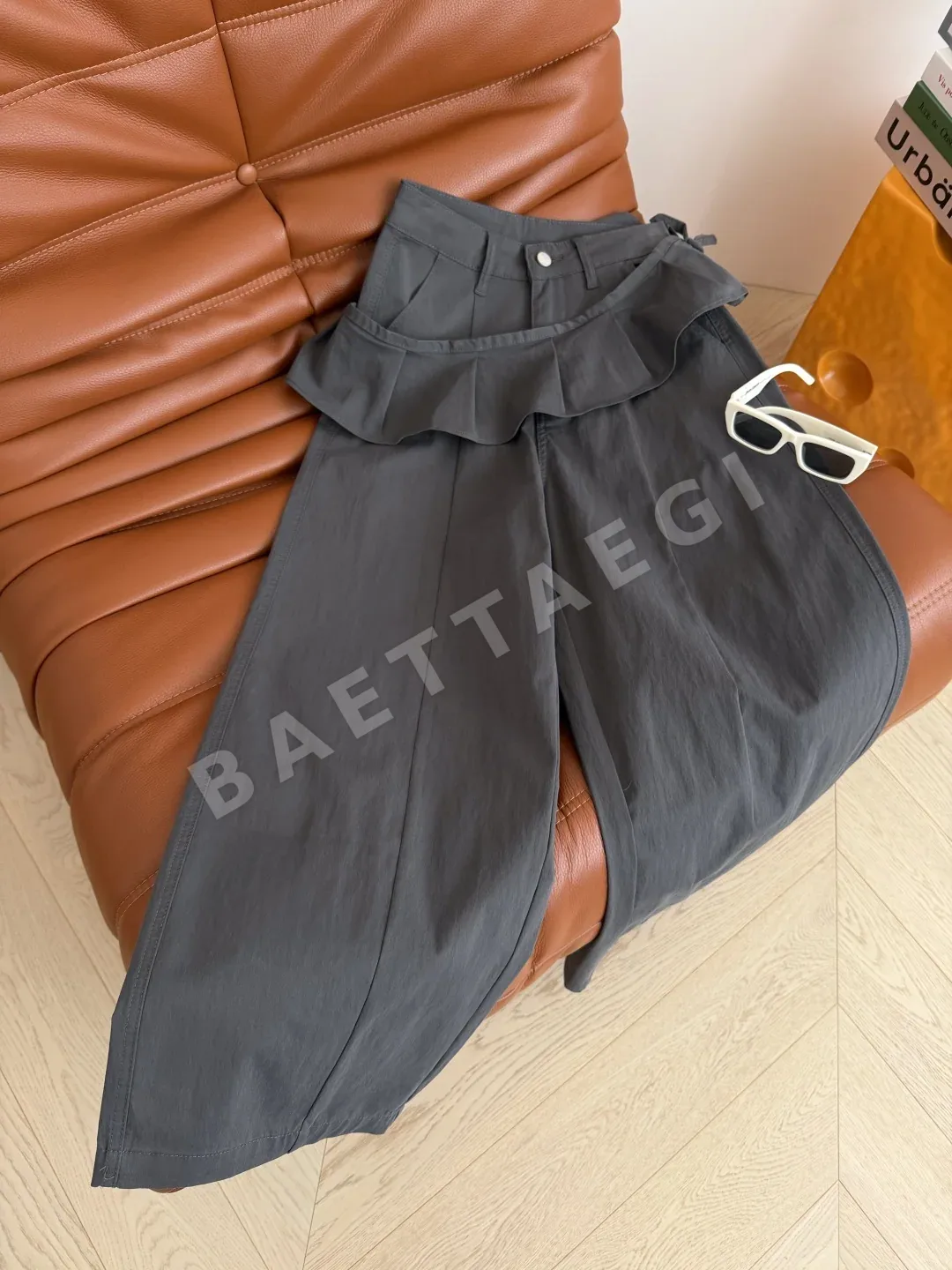 더로우 탈착 프릴 밑단 와이드 여성 바지 상세 이미지 7