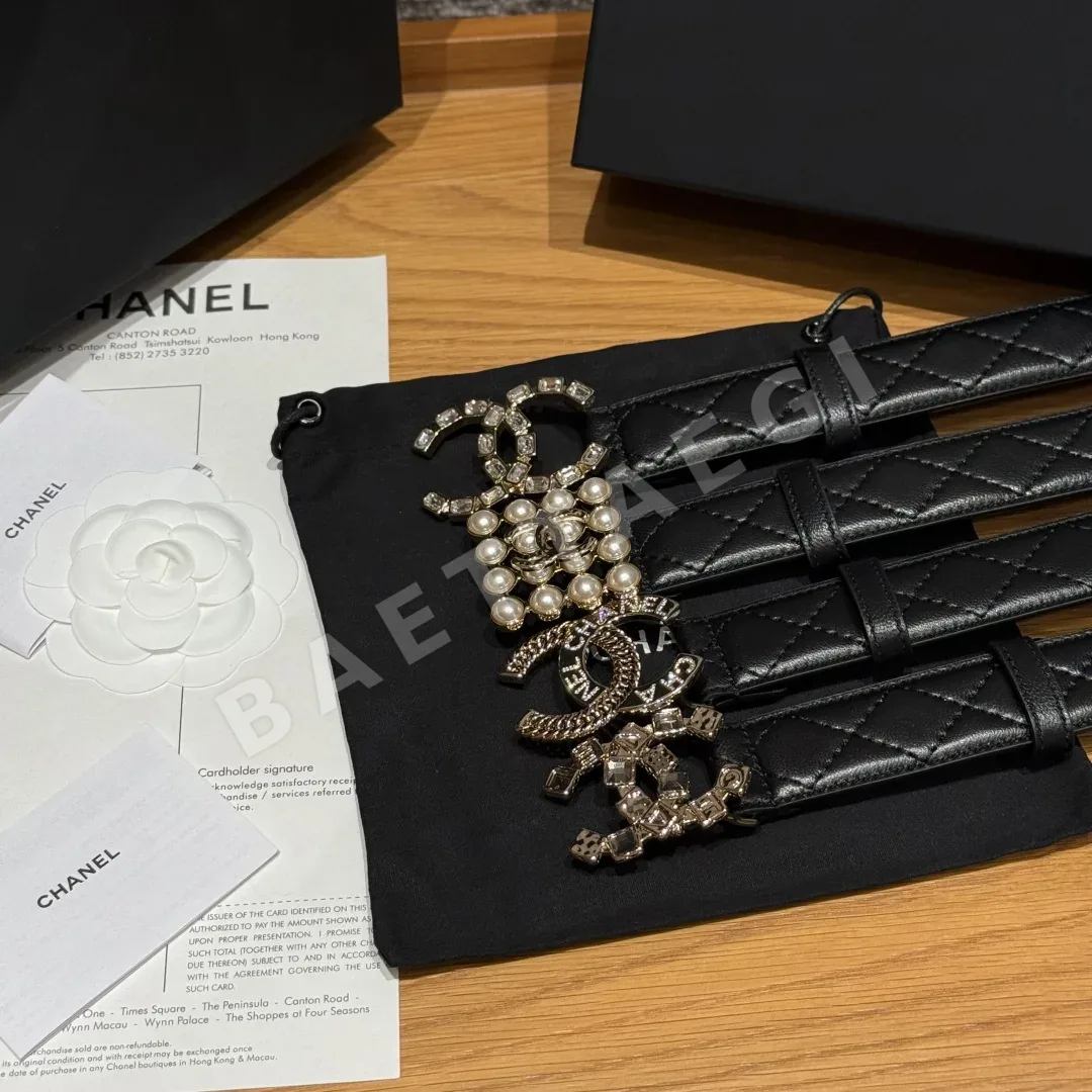 샤넬 더블 C 메탈 로고 램스킨 벨트 상세 이미지 3