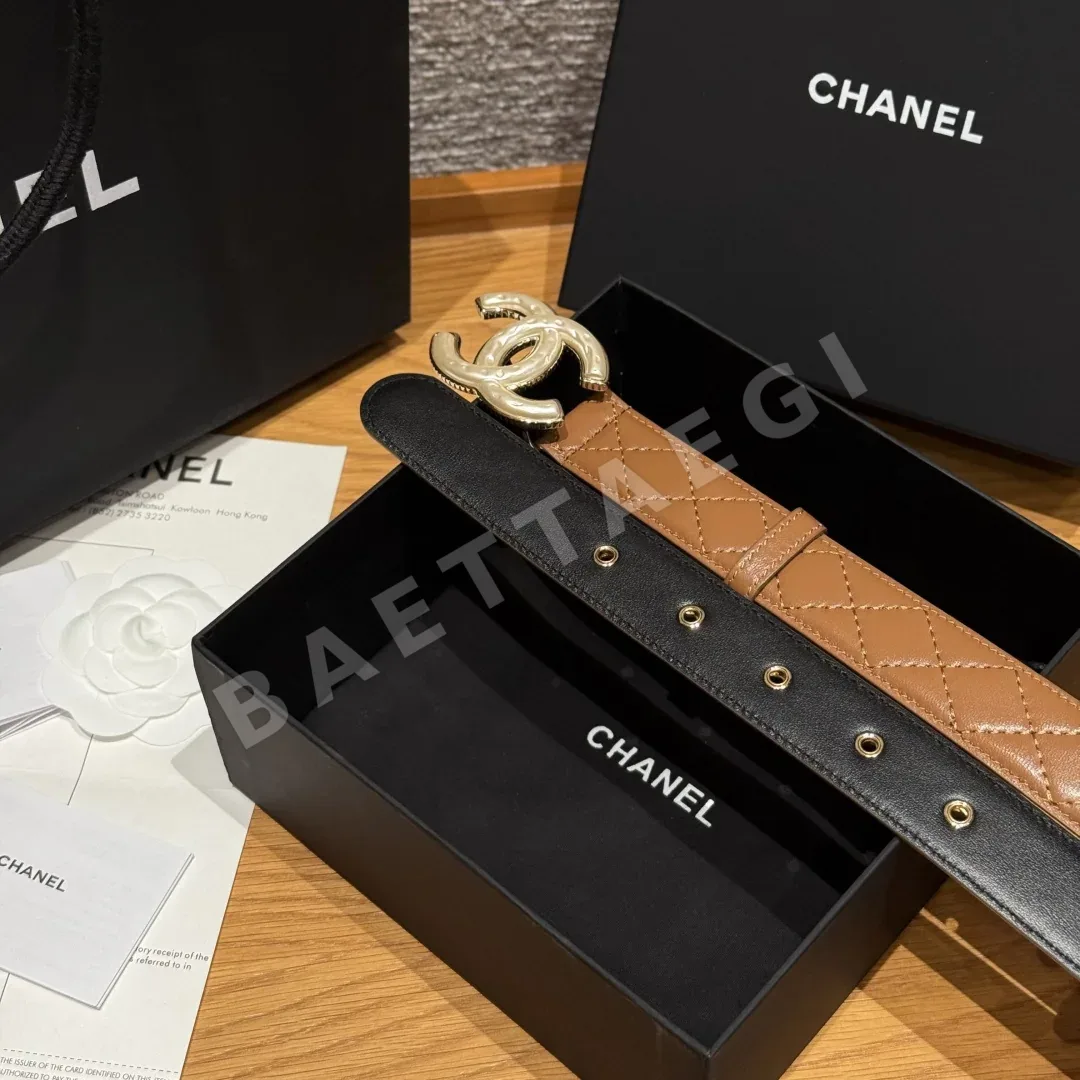 샤넬 더블 C 메탈 로고 램스킨 벨트 상세 이미지 5