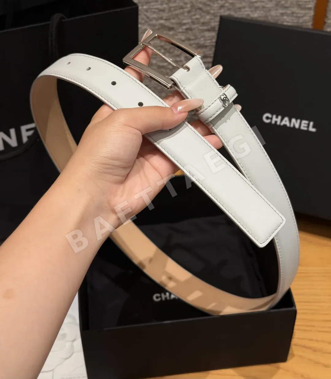 샤넬 가죽 사각 메탈 버클 벨트 상세 이미지 3