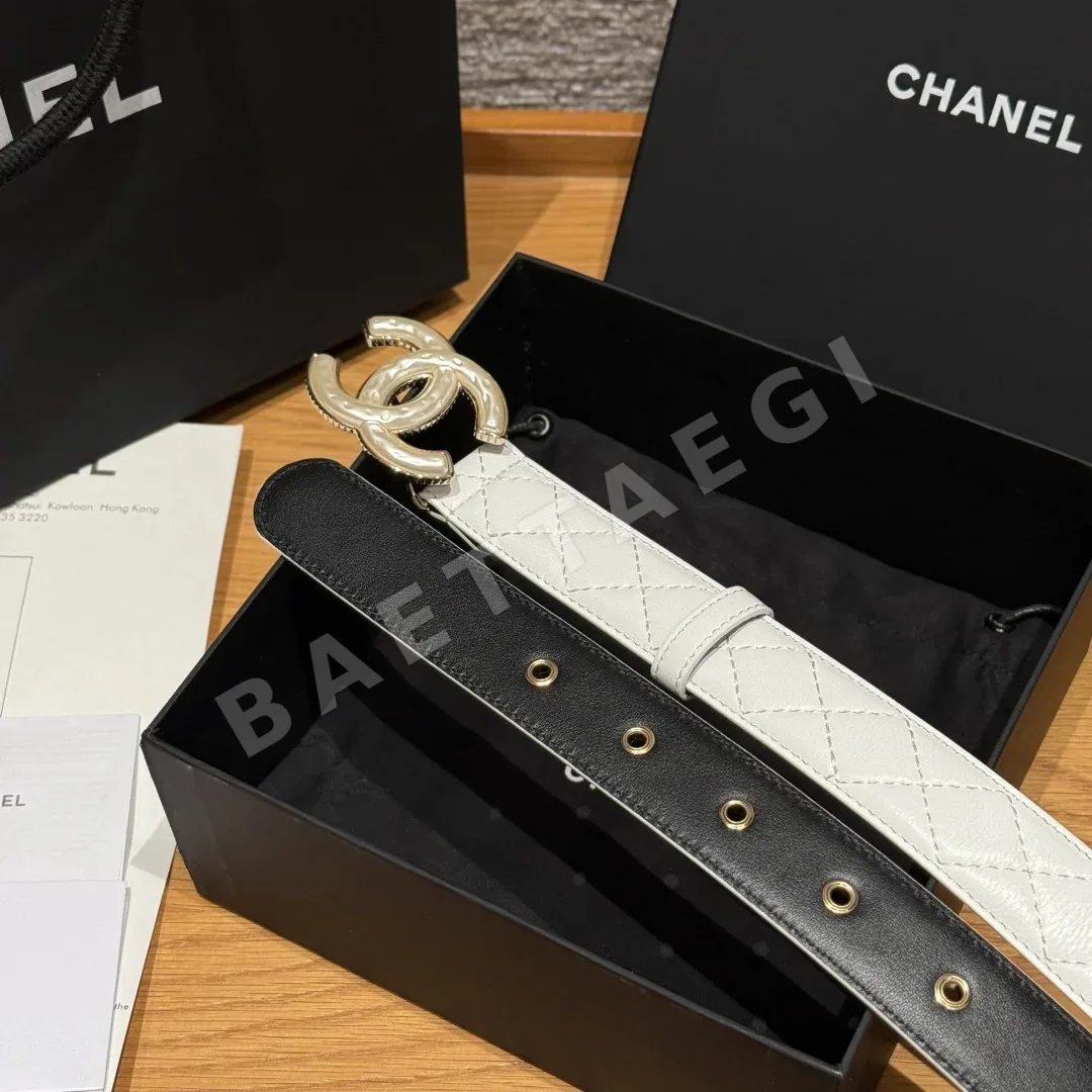샤넬 더블 C 메탈 로고 램스킨 벨트 상세 이미지 6
