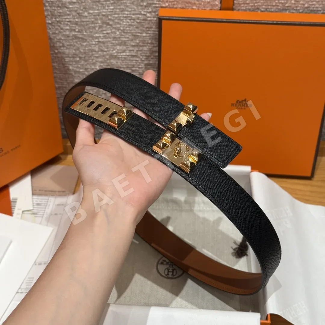 에르메스 코리에르 드 시안 엡솜 카프스킨 벨트 176386
