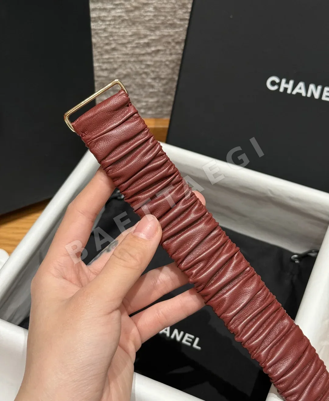 샤넬 메탈릭 블랙 가죽 벨트 상세 이미지 7