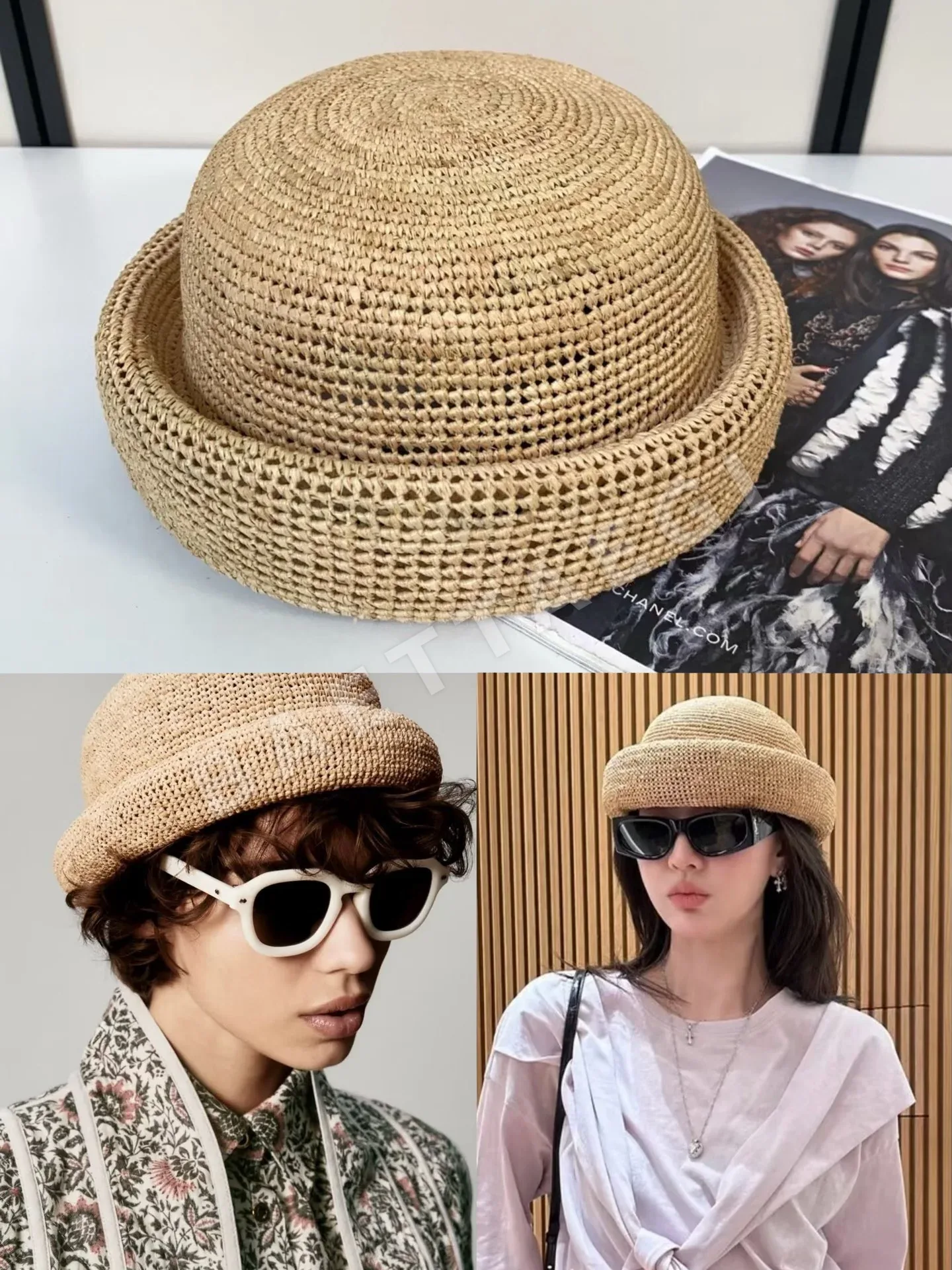 로로피아나 라피아 크로셰 베레모 모자 상세 이미지 12
