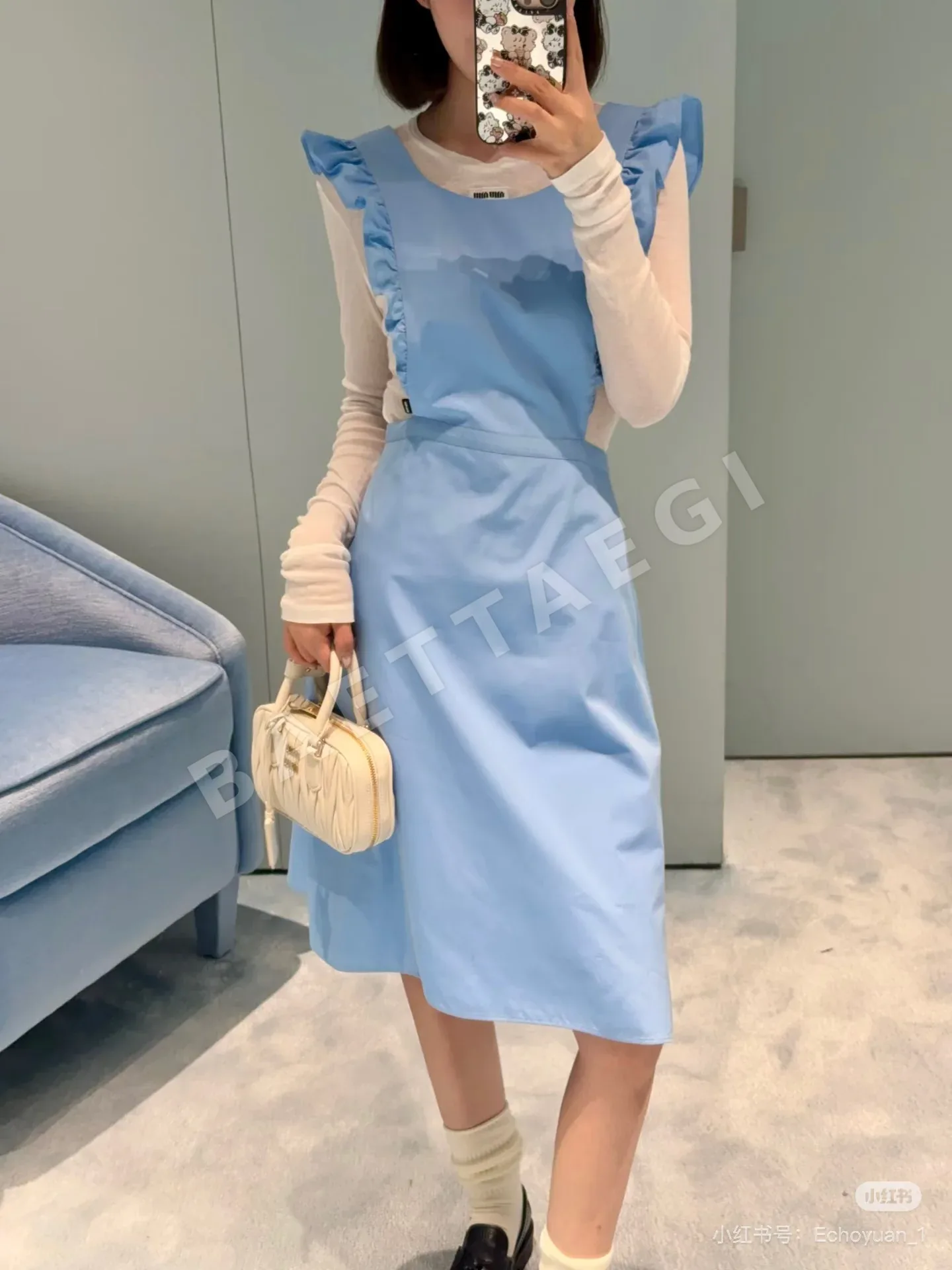 미우미우 프릴 민소매 A라인 원피스 상세 이미지 2