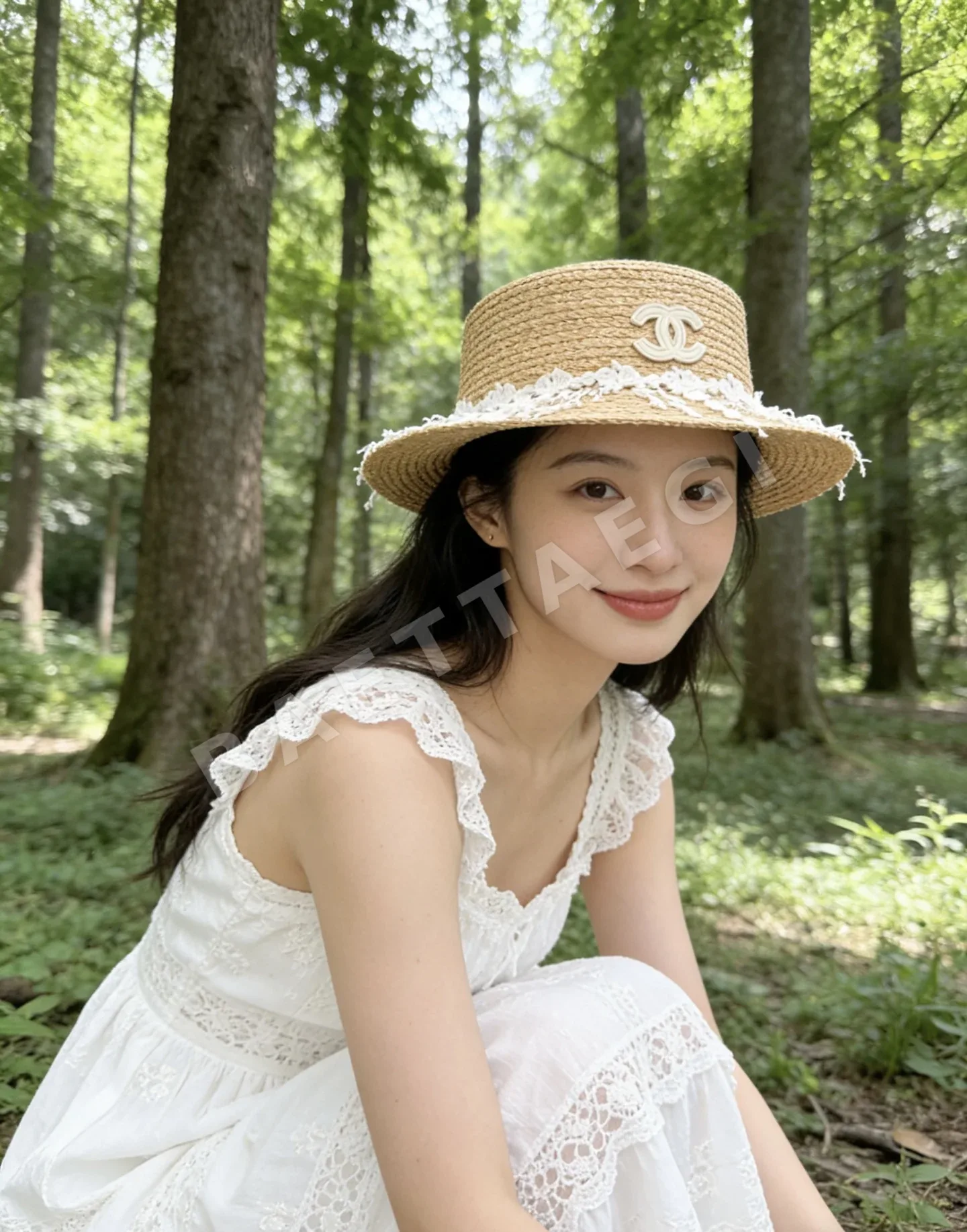 샤넬 라피아 레이스 트림 플랫 캡 상세 이미지 1