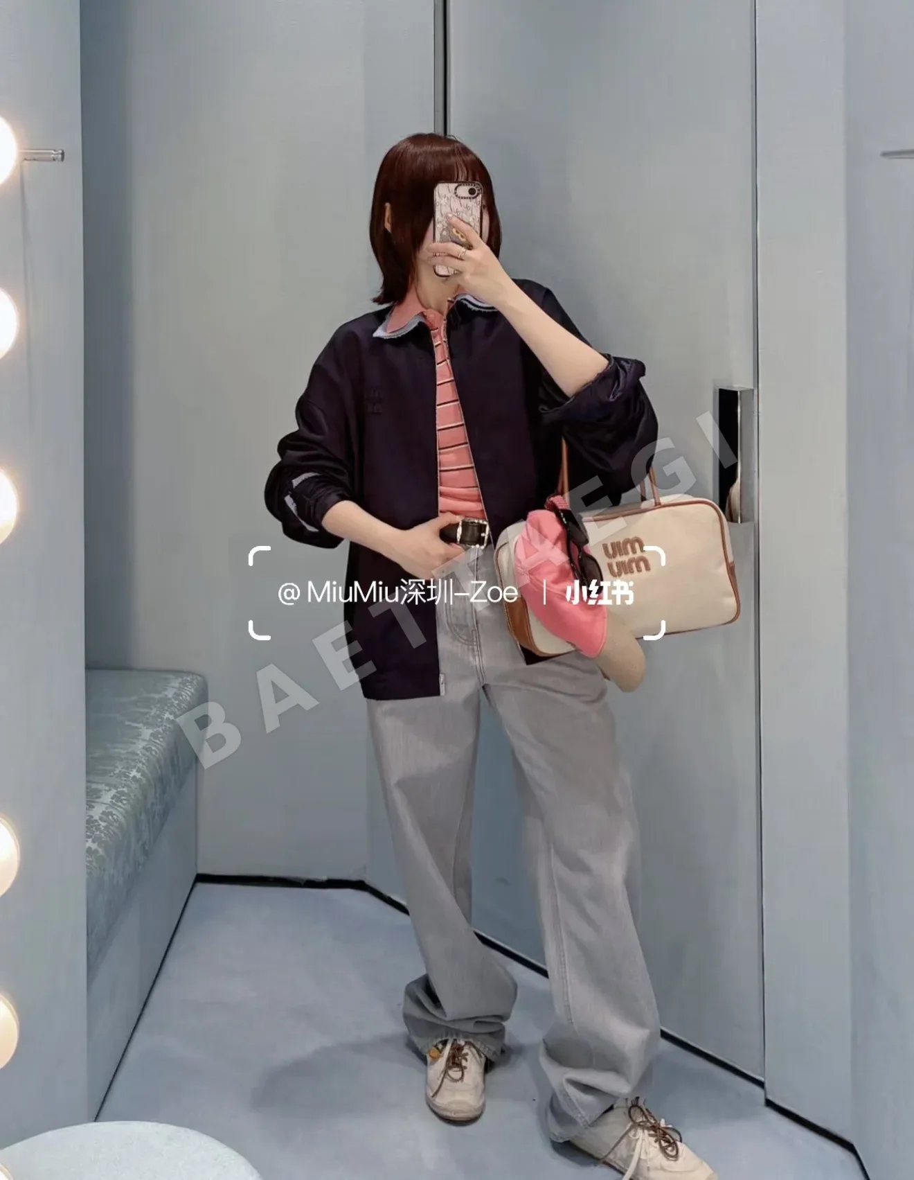 미우미우 더블 레이어드 체크 패치 자켓 상세 이미지 4