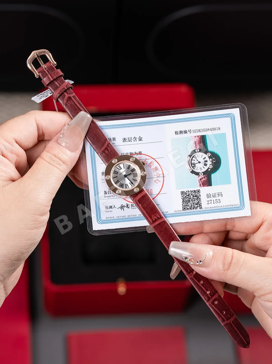 까르띠에 시계 쿼츠 무브먼트 다이아 로즈골드 블루 스틸밴드 가죽스트랩 레플리카 42876 Cartier