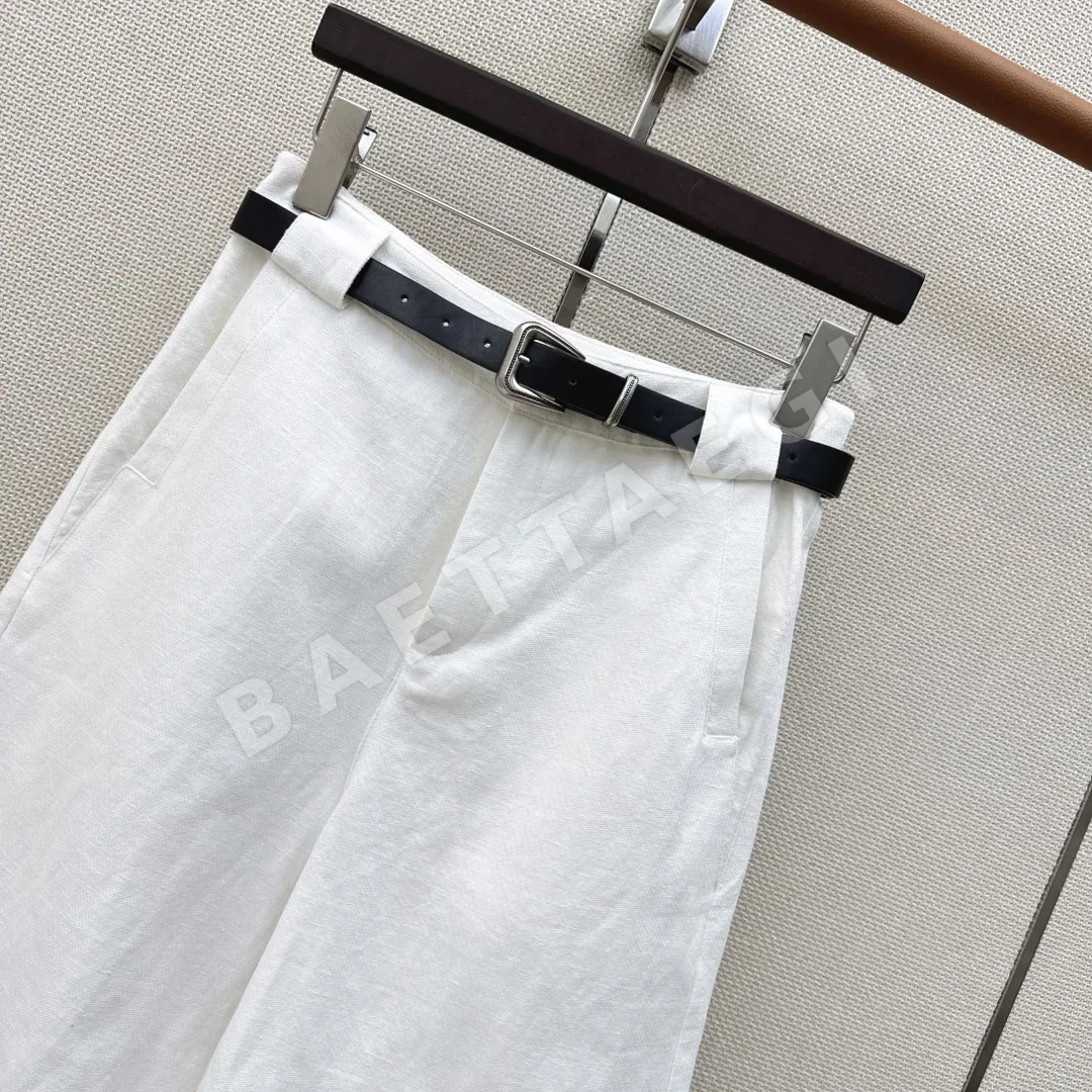 폴로 린넨 미들 길이 여성 반바지 벨트 디테일 상세 이미지 3