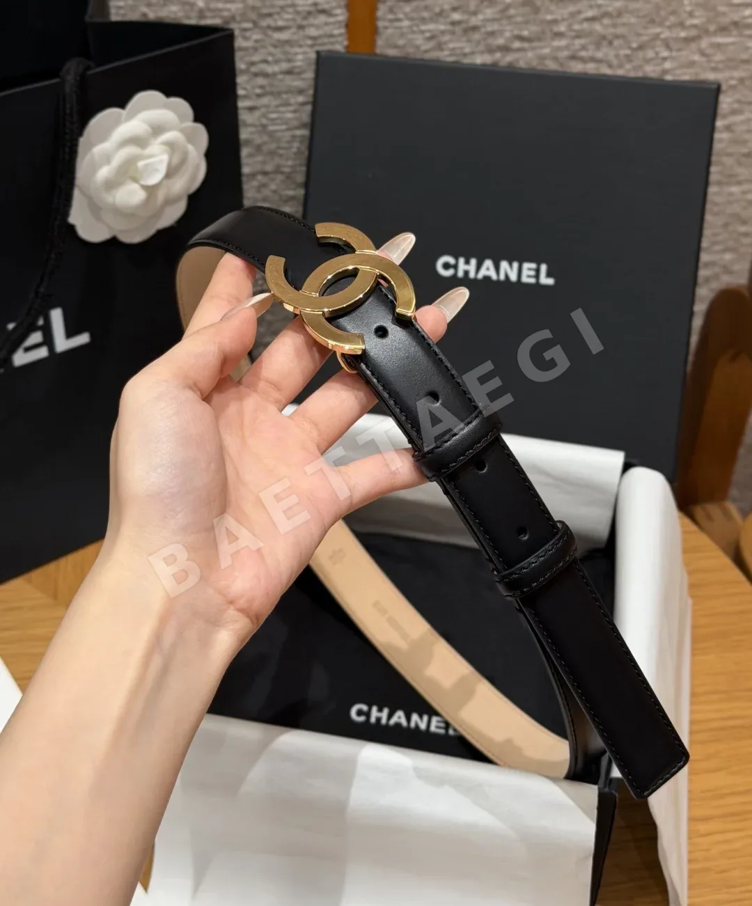 샤넬 더블 C 버클 송아지가죽 벨트 상세 이미지 3