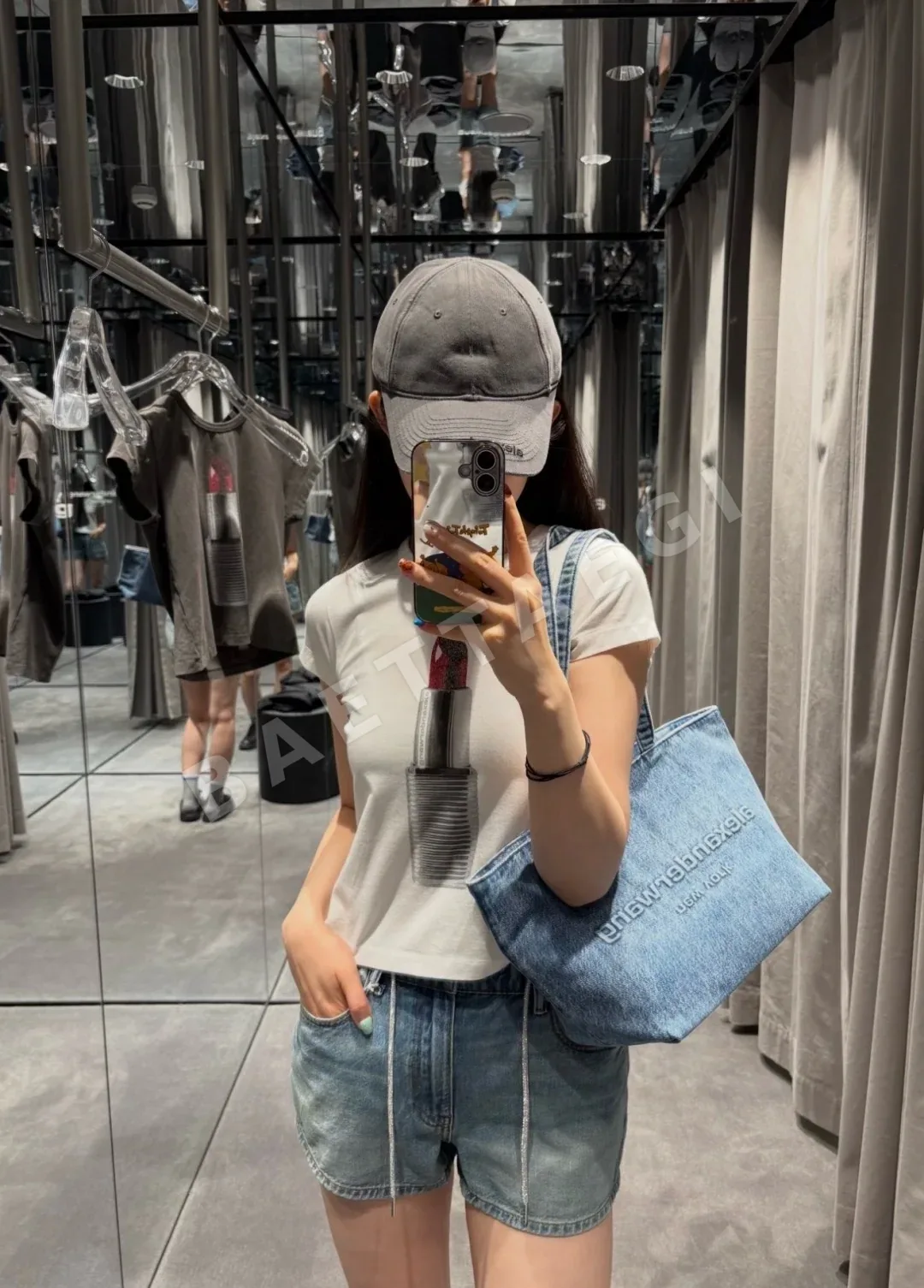 알렉산더왕 라인스톤 드로스트링 데님 여성 반바지 127804