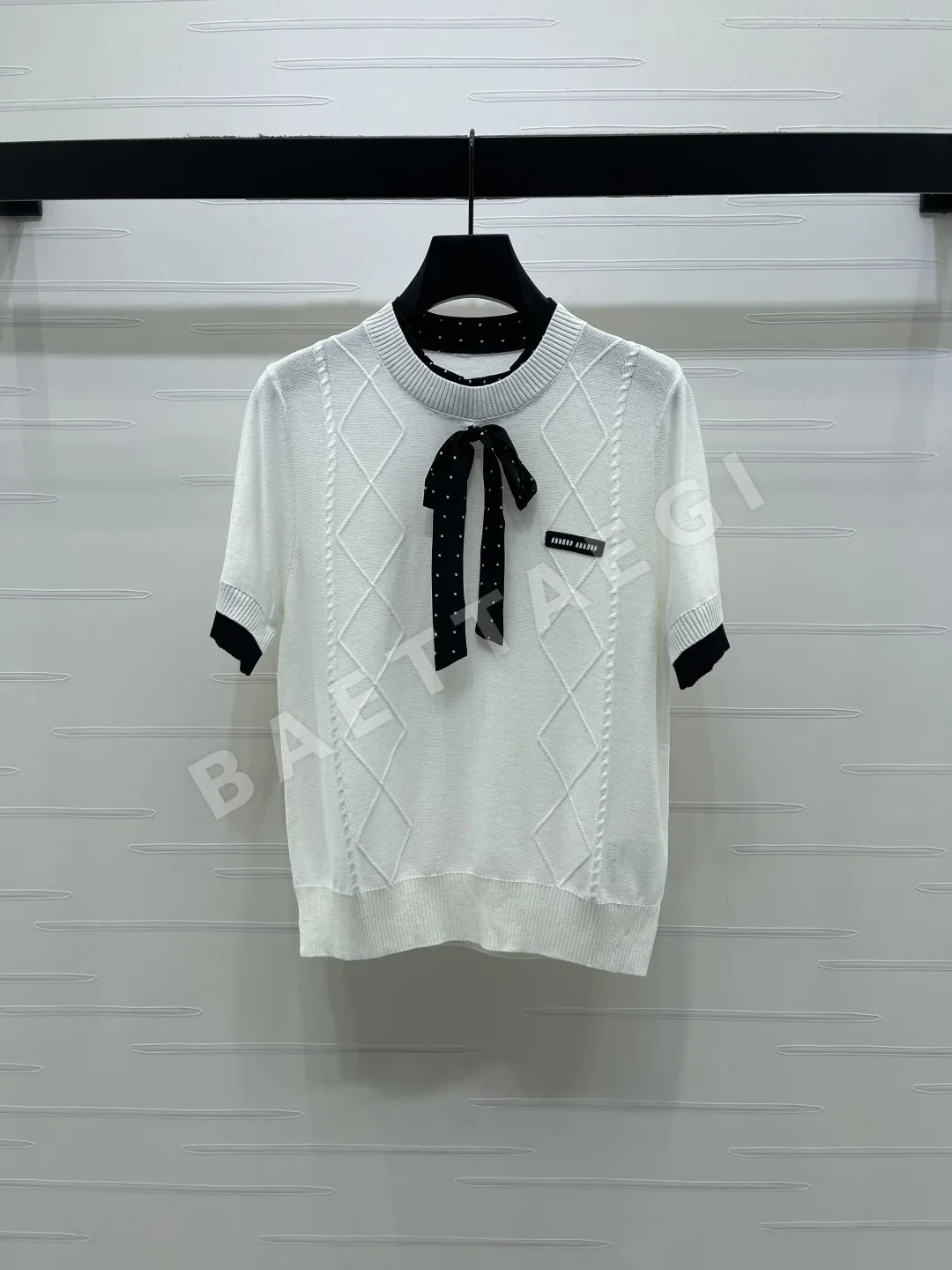 미우미우 보타이 라운드넥 니트 반팔 탑 상세 이미지 2