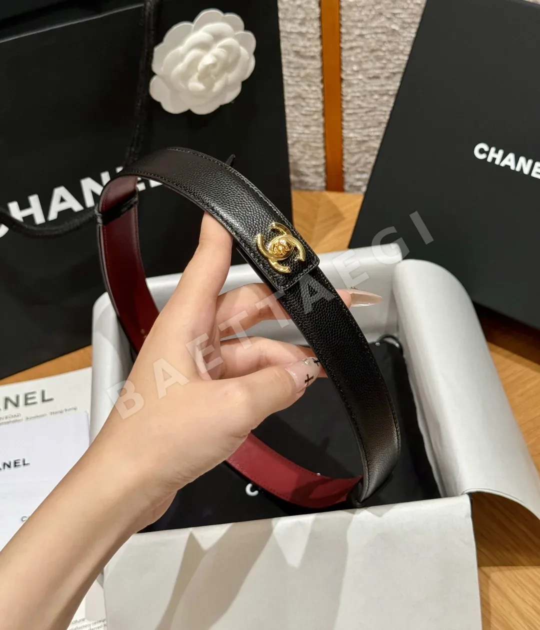 샤넬 카프스킨 버클 벨트 177329