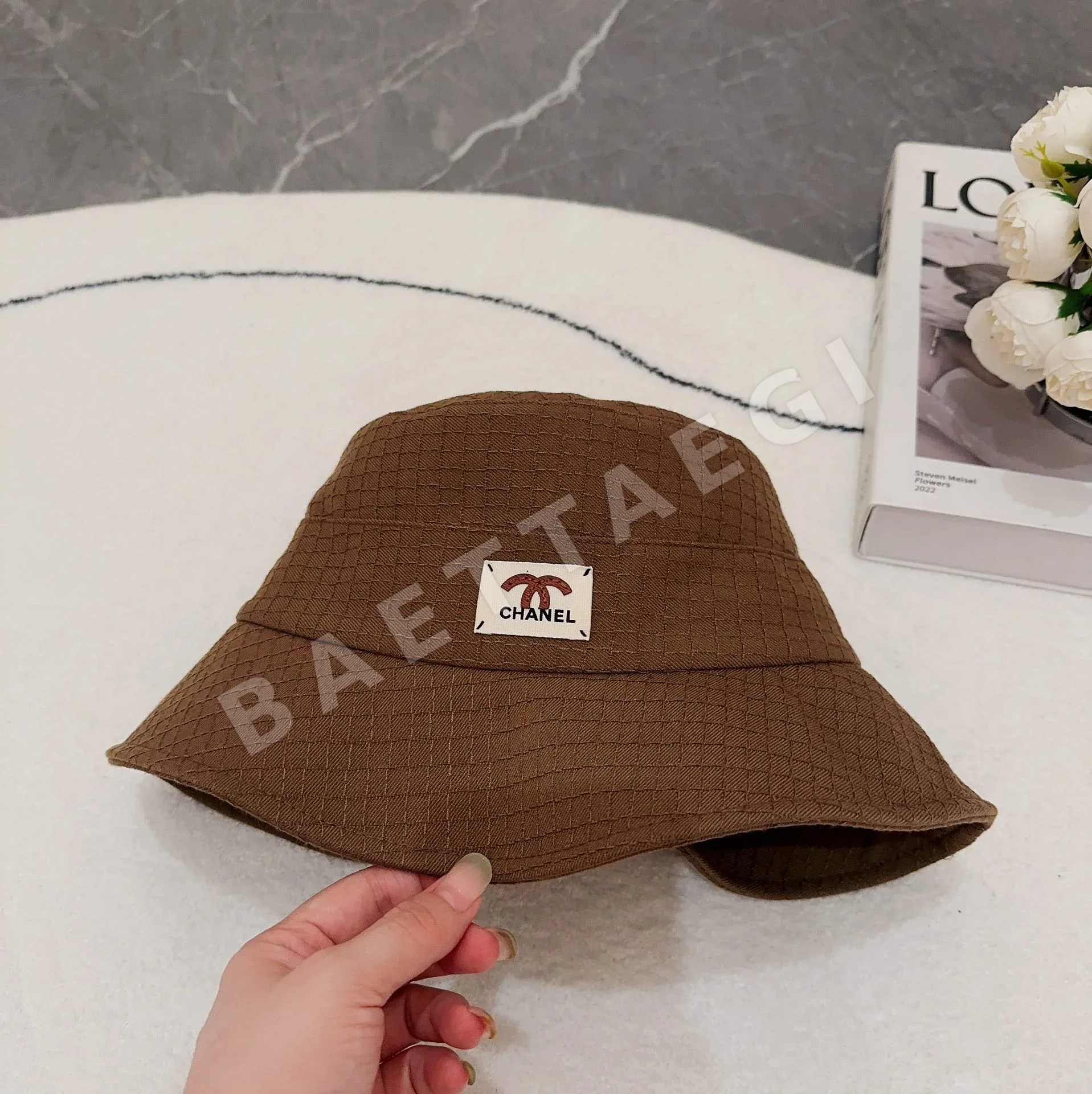 샤넬 바둑판무늬 코튼 버킷 햇 상세 이미지 8