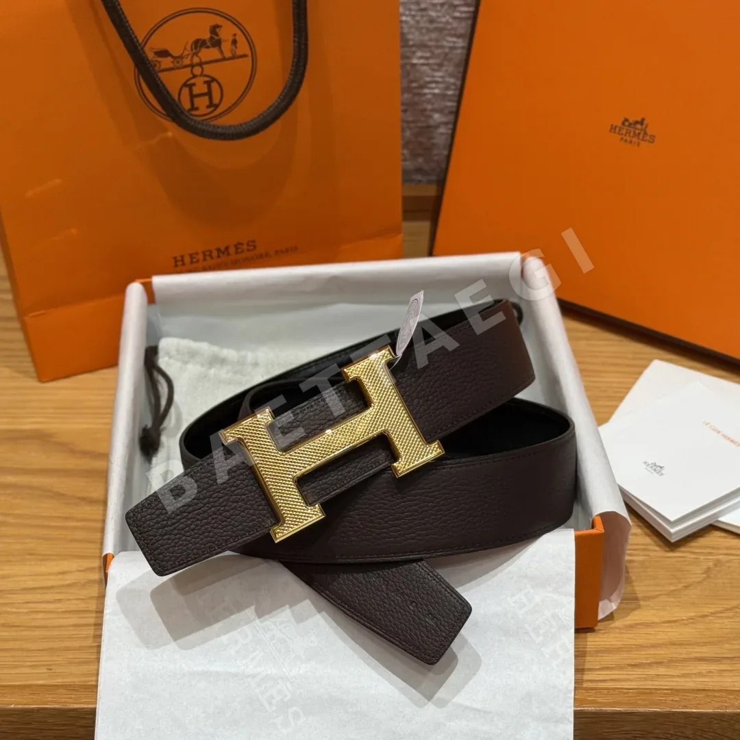 에르메스 엠보스 가죽 양면 벨트 175664