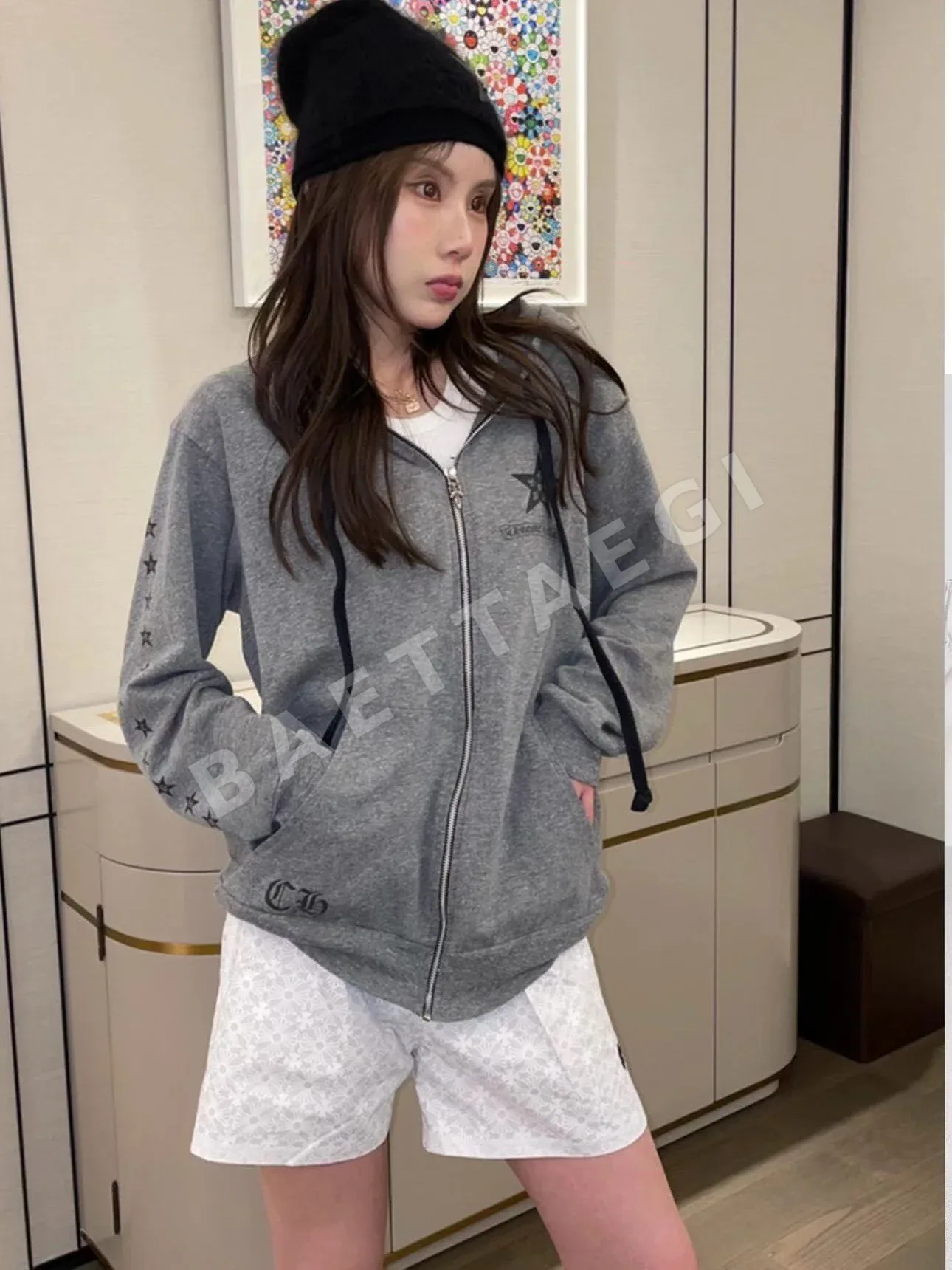 크롬하츠 다크 크로스 패턴 여성 비치 반바지 상세 이미지 9