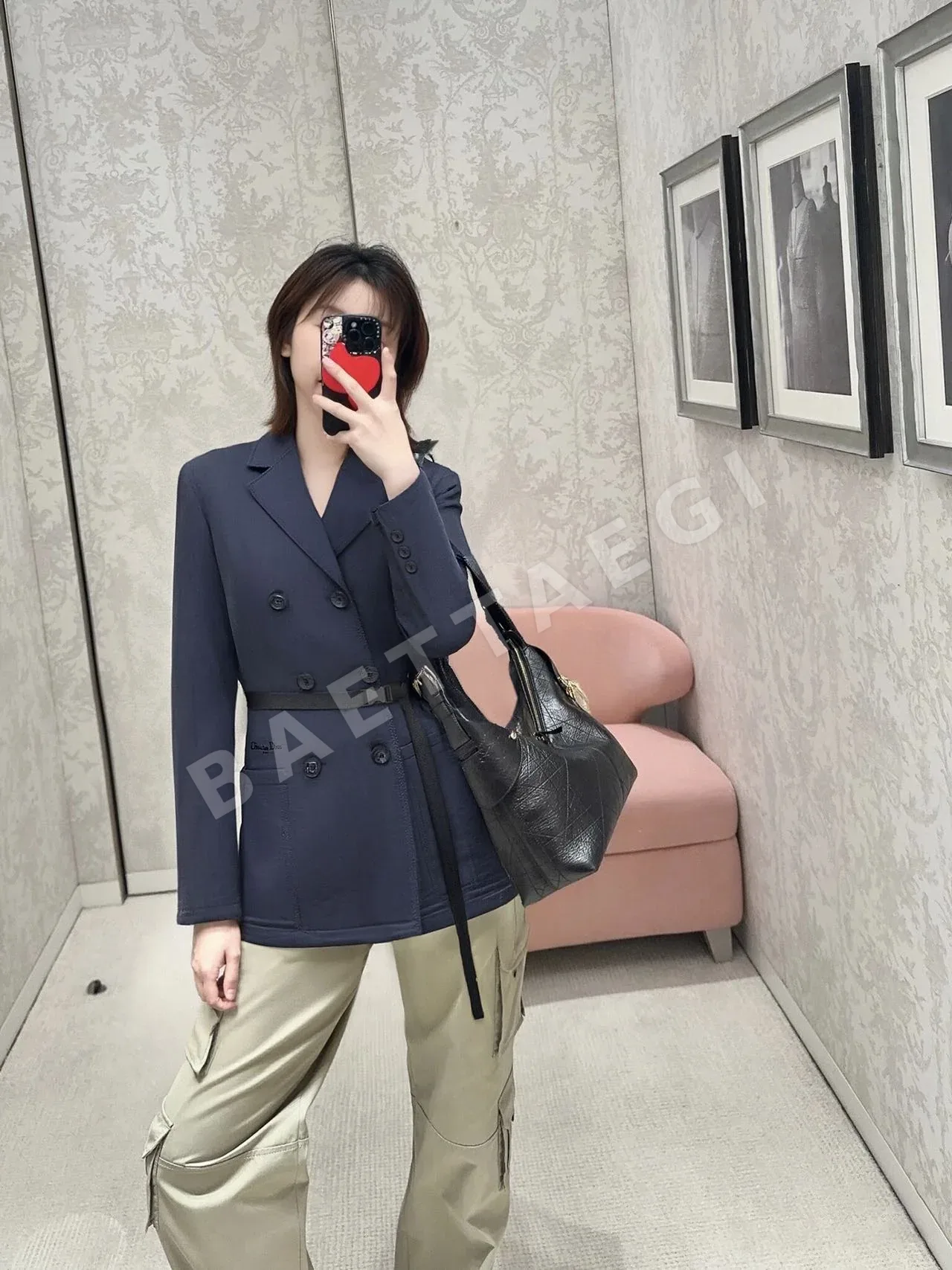 디올 더블 브레스트 허리 벨트 여성 자켓 198165