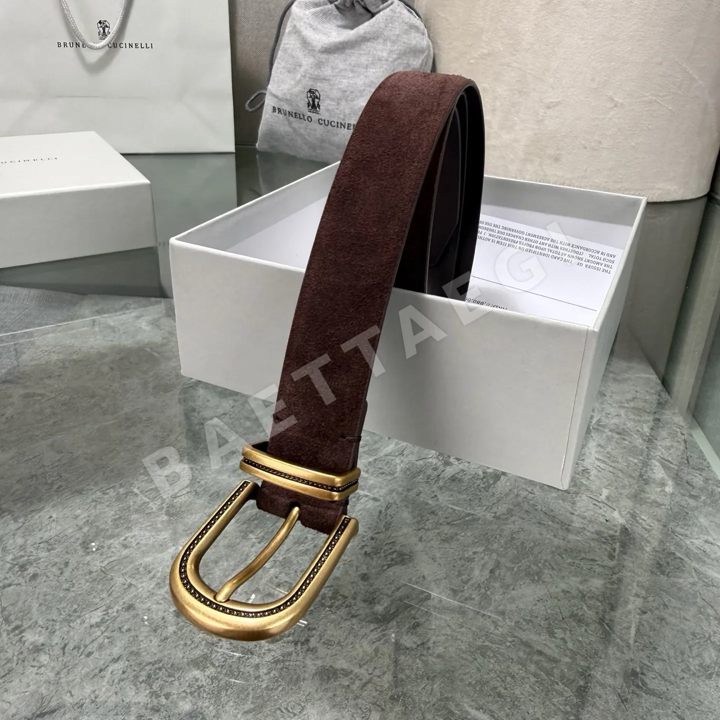 브루넬로쿠치넬리 스웨이드 소가죽 와이드 벨트 상세 이미지 2