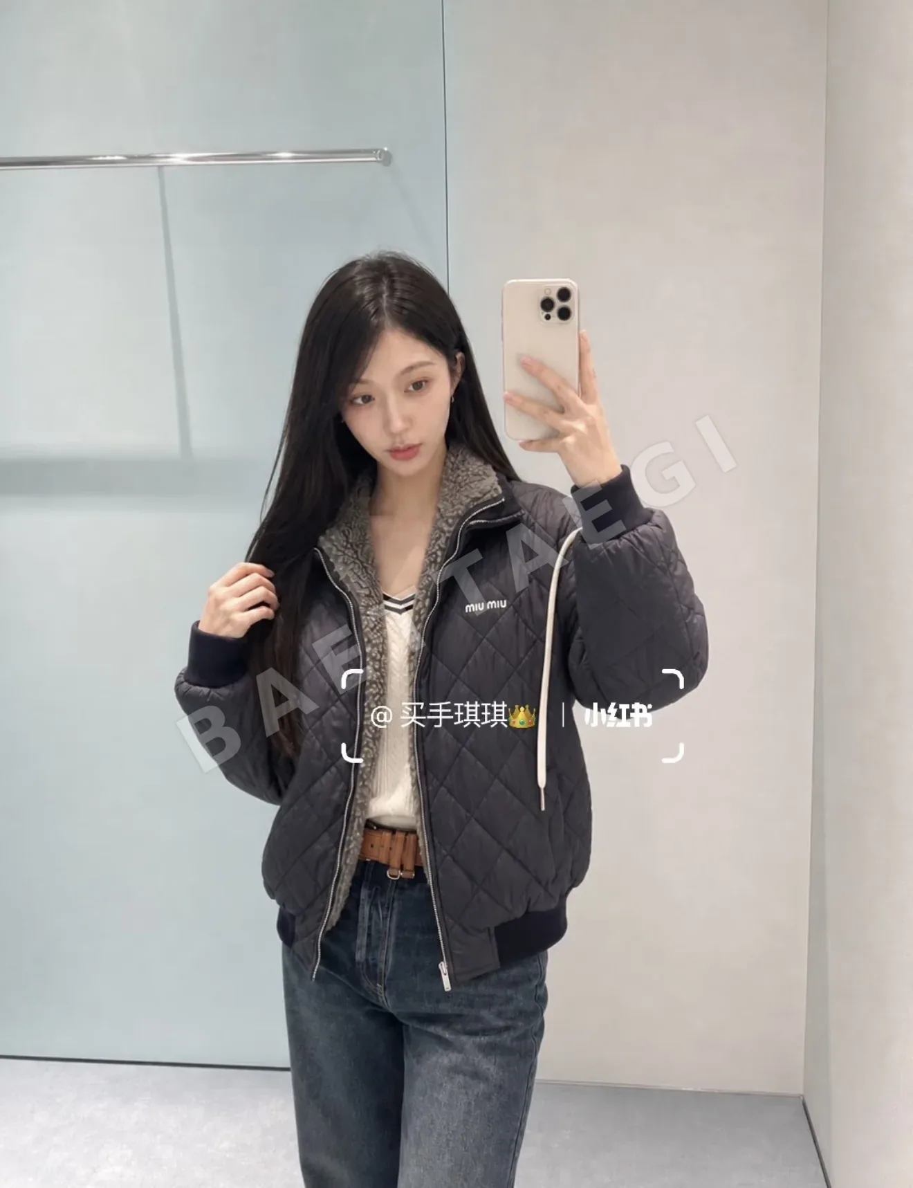 미우미우 테디 플리스 안감 자수 여성 자켓 상세 이미지 5