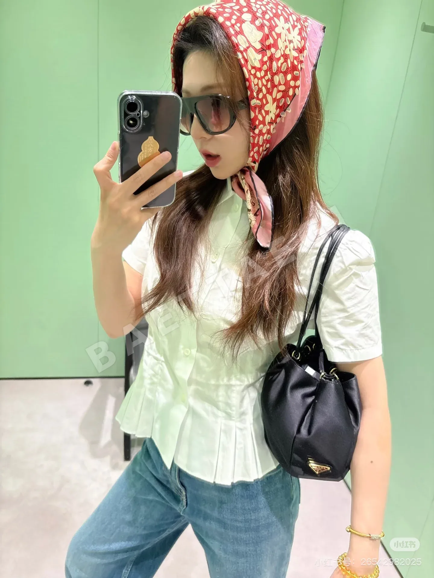 프라다 플리츠 웨스트 여성 반팔 셔츠 상세 이미지 2