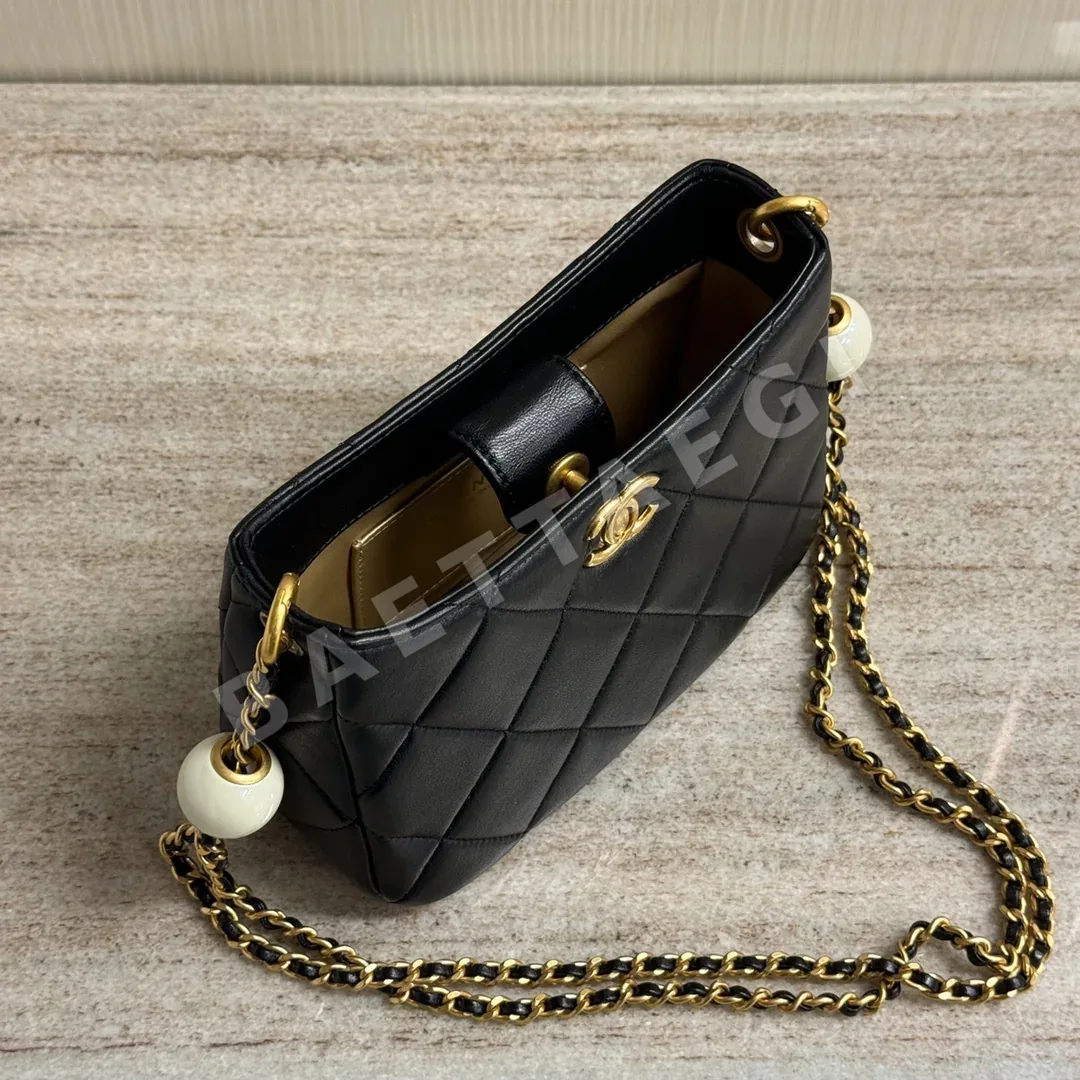샤넬 더블 펄 체인 블랙 호보백 24 S 상세 이미지 6