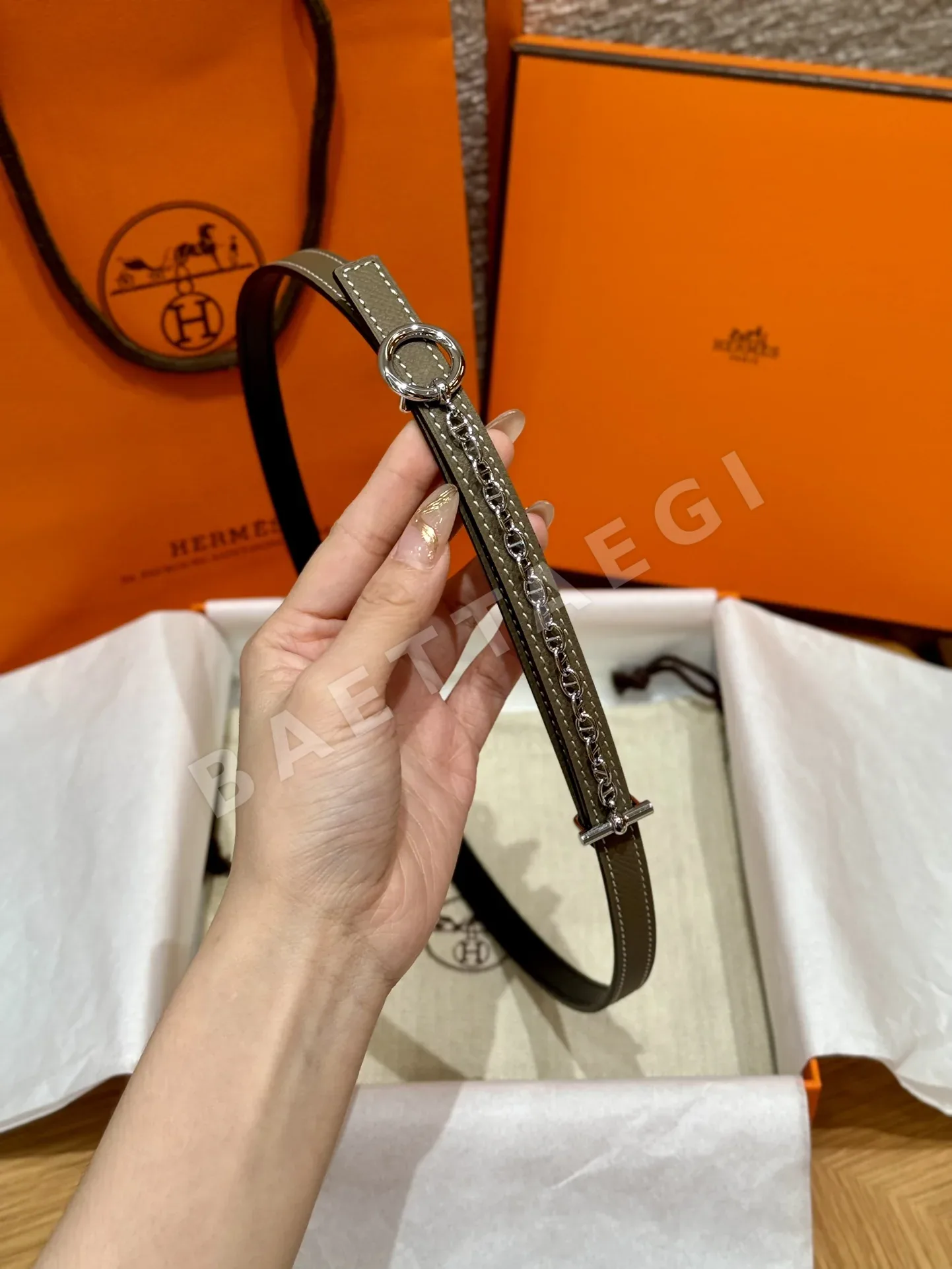 에르메스 팔라듐 메탈 버클 가죽 벨트 상세 이미지 4