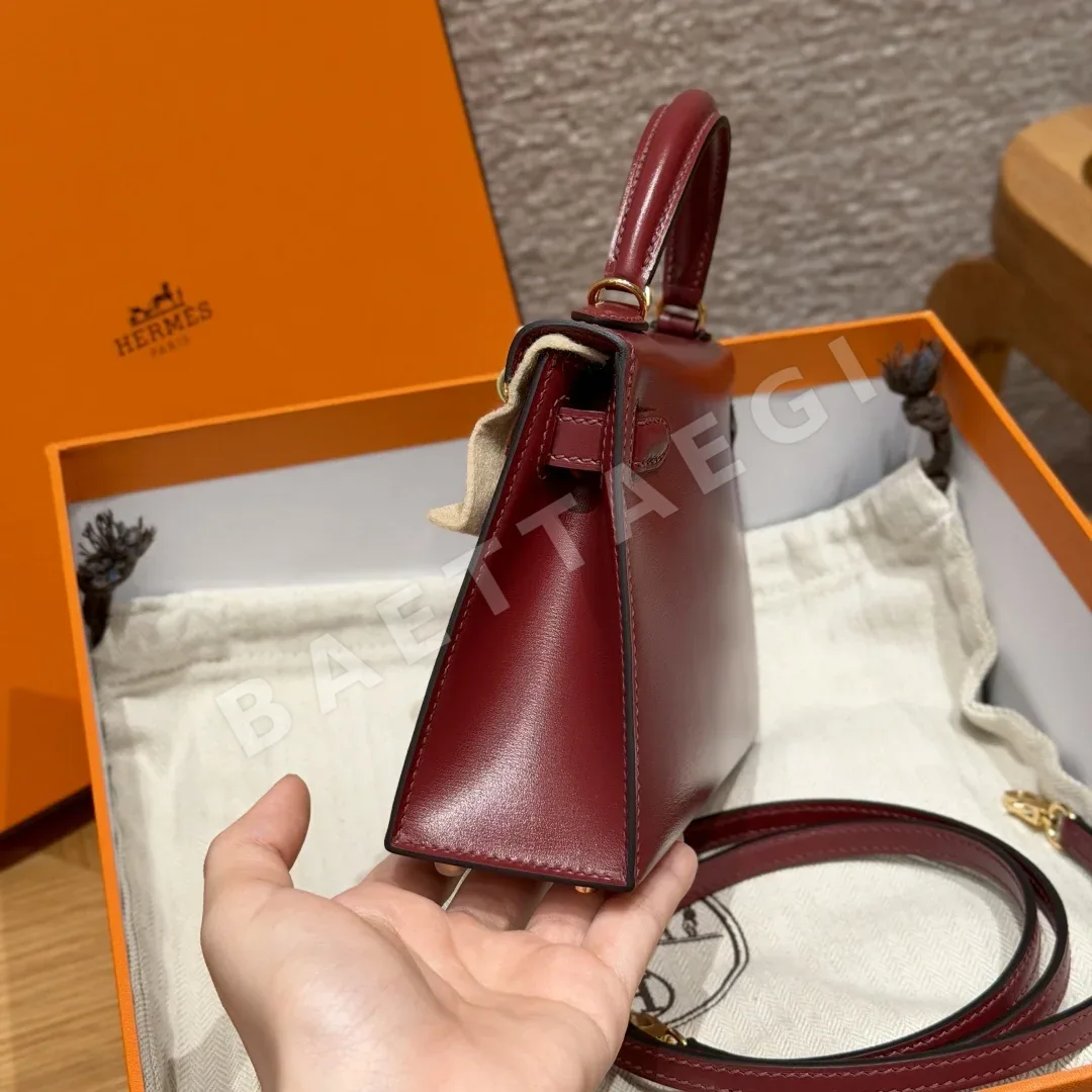에르메스 켈리 미니 2 보르도 박스 가죽 가방 상세 이미지 4
