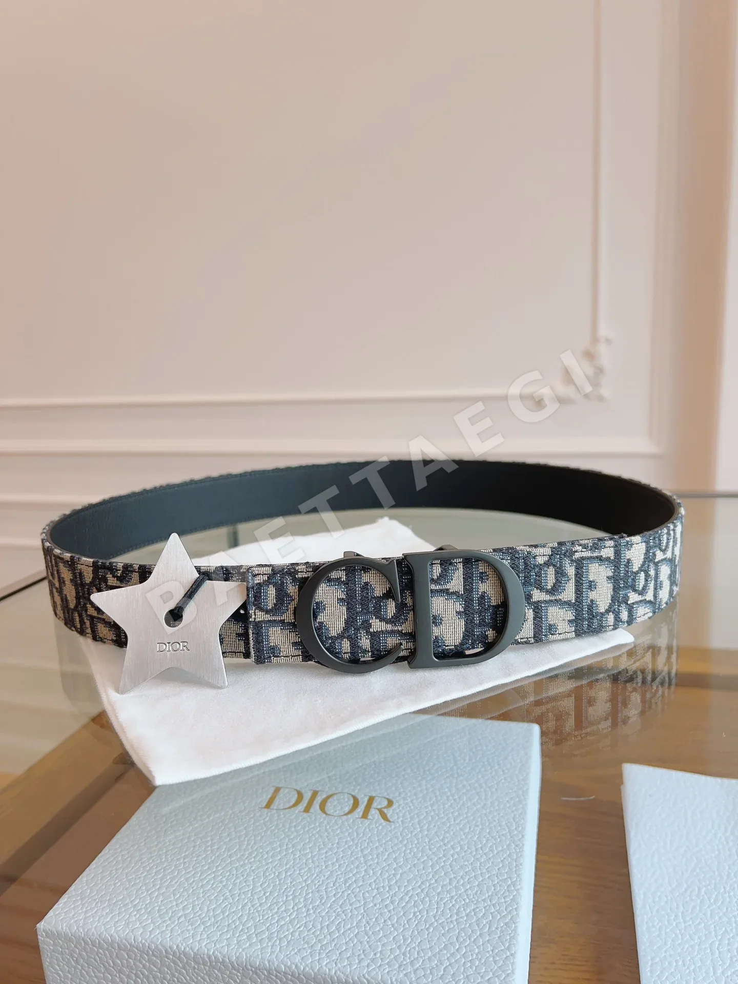 디올 오블리크 블루 캔버스 가죽 벨트 상세 이미지 5