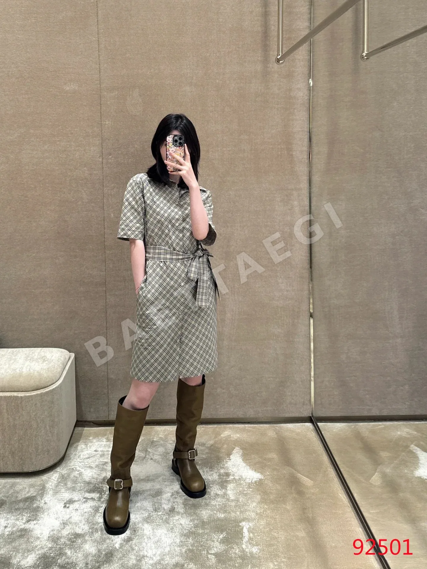 버버리 체크 반소매 셔츠 원피스 상세 이미지 9