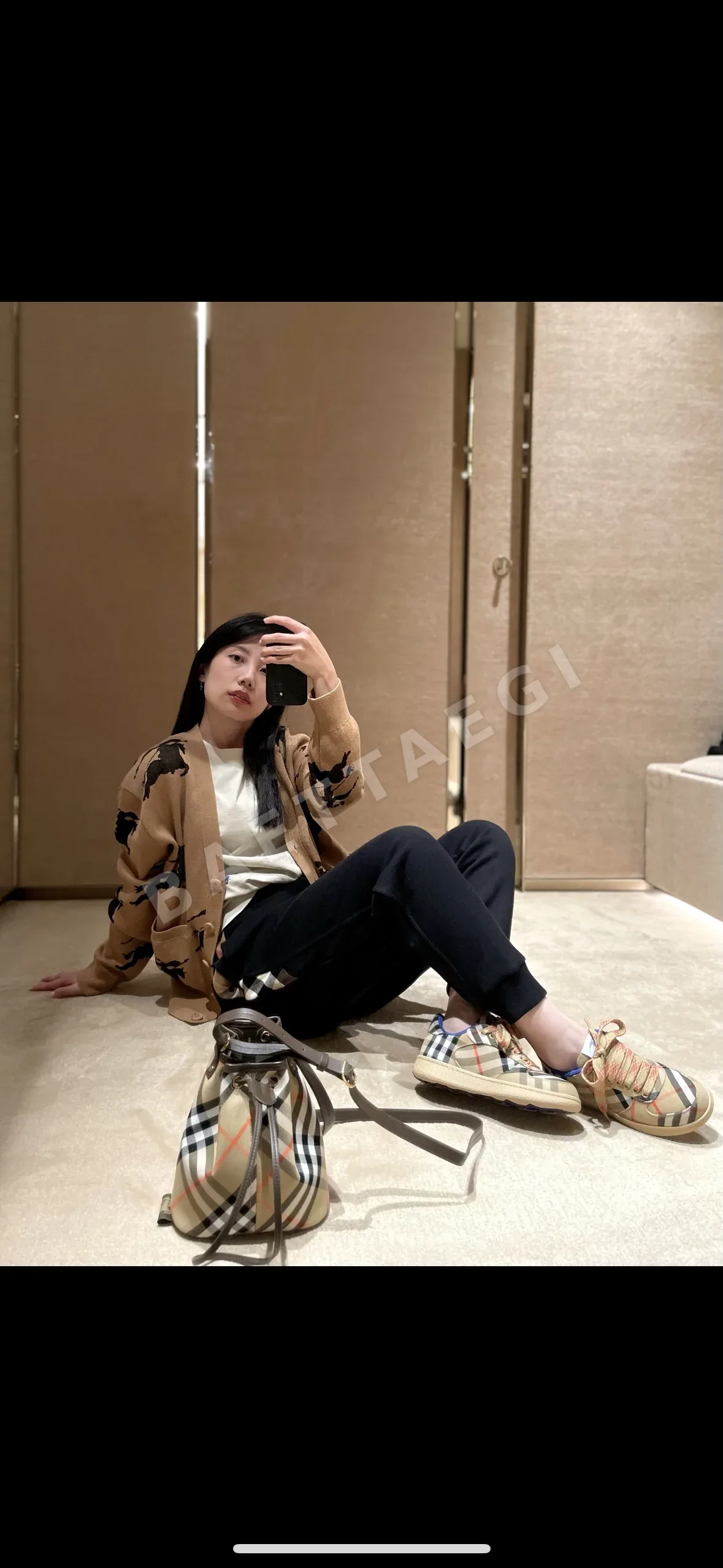 버버리 체크 패턴 버킷백 상세 이미지 6