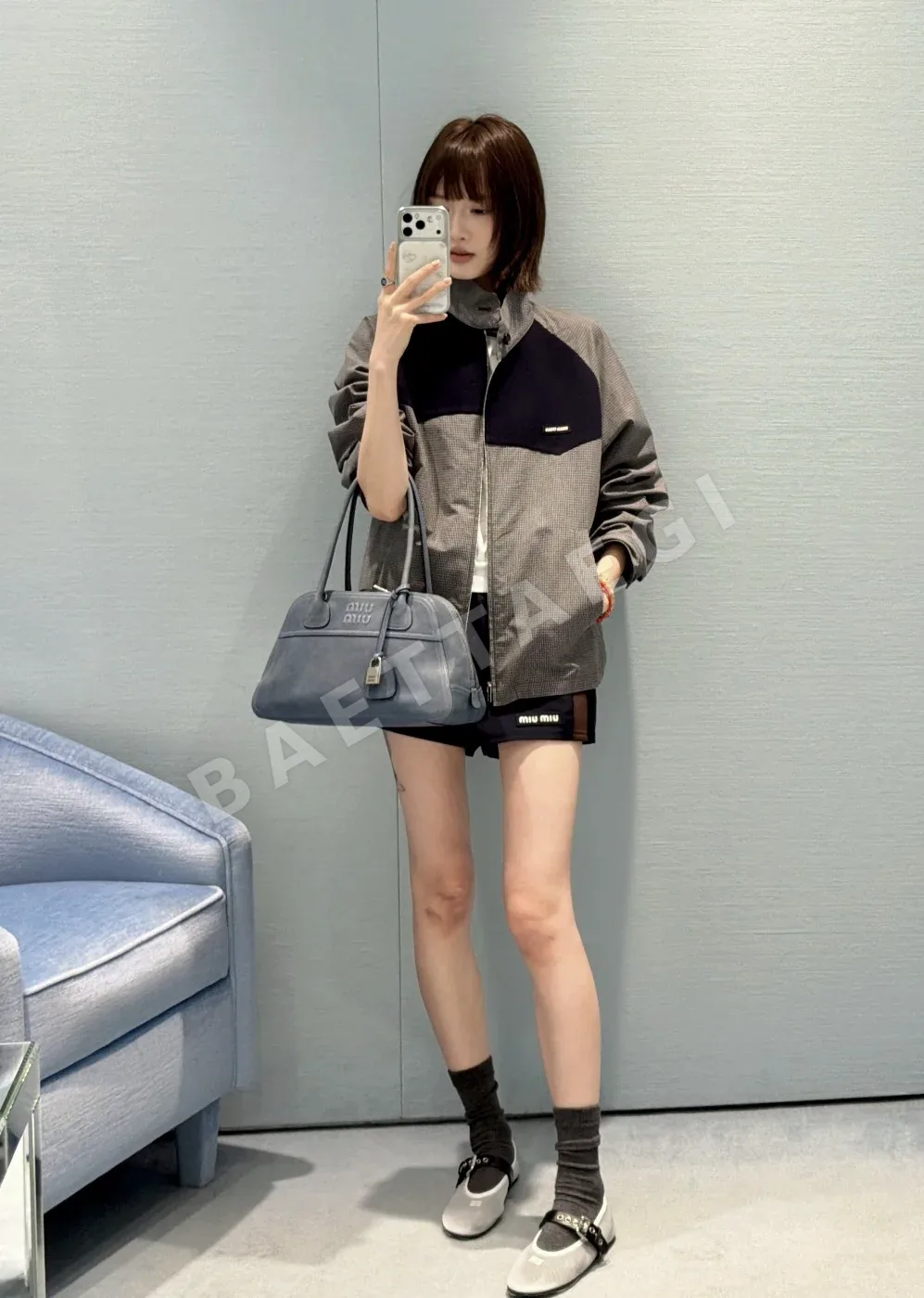 미우미우 체크 패치워크 울 자켓 상세 이미지 3