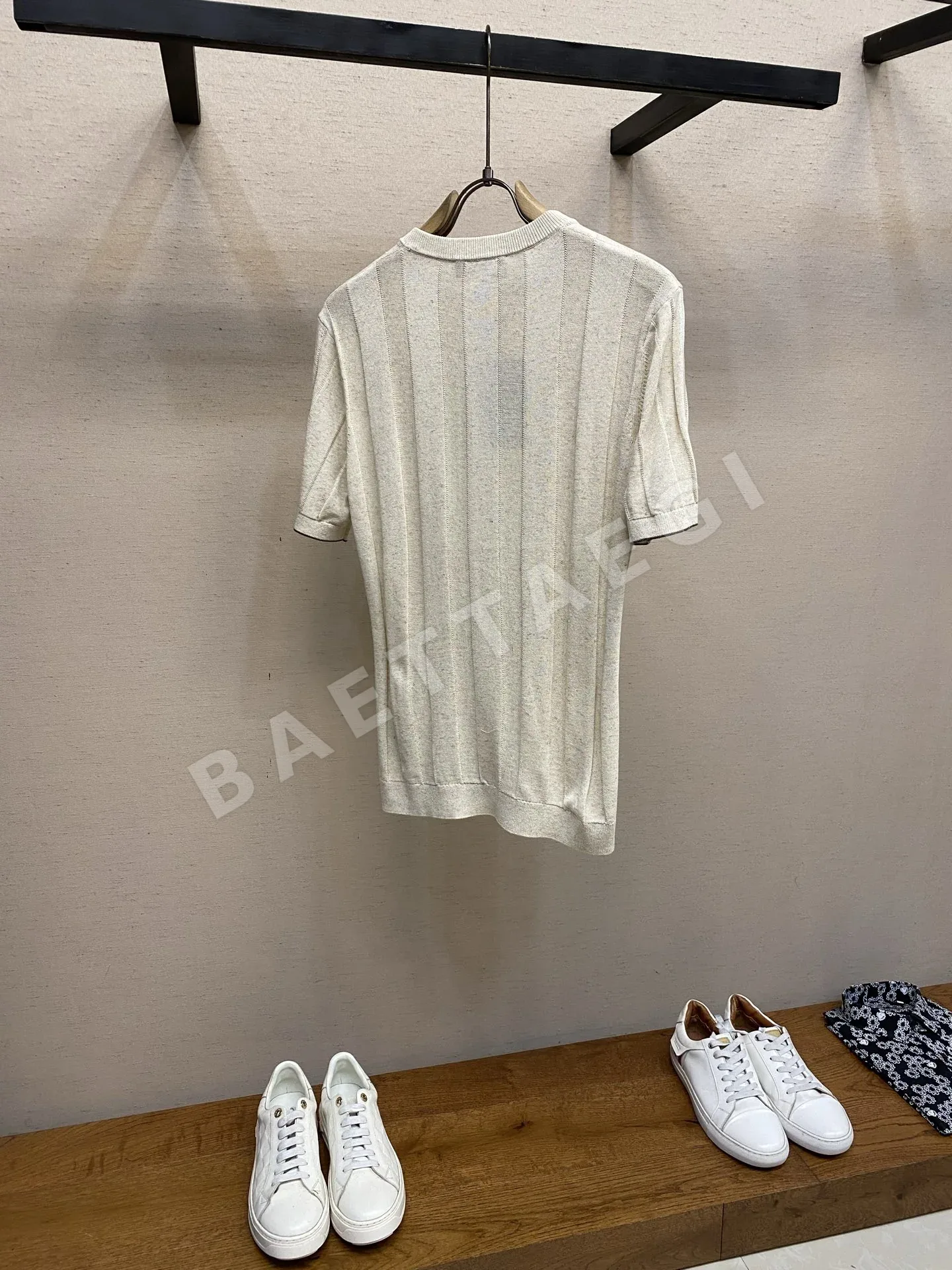 로로피아나 린넨 혼방 세로 스트라이프 니트 반팔 티셔츠 L 상세 이미지 2