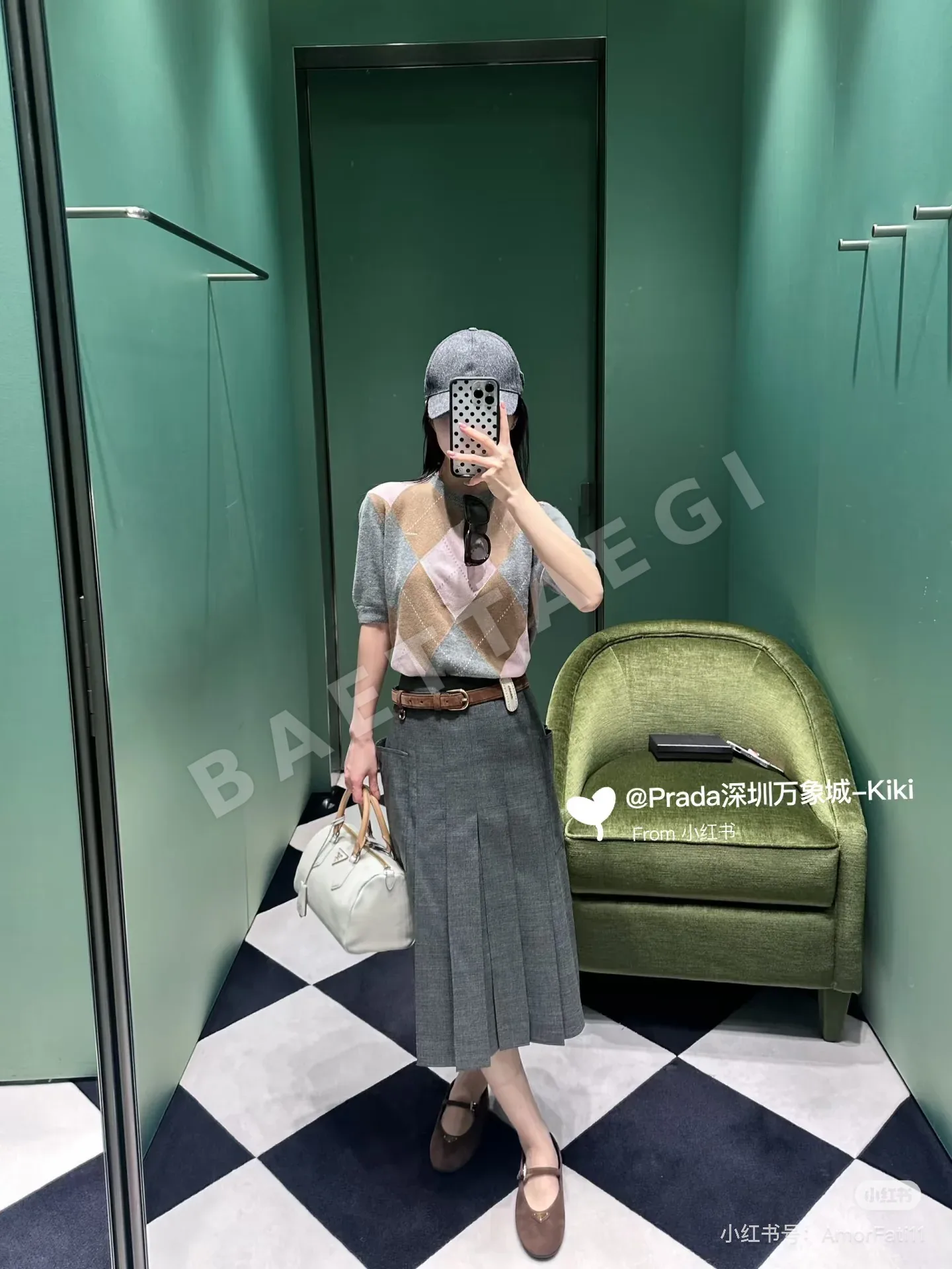 프라다 그레이 울 플리츠 미디 스커트 상세 이미지 9