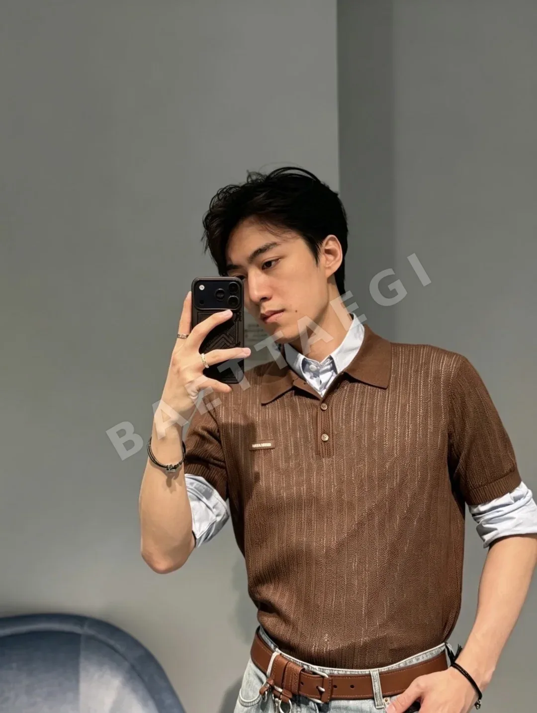 미우미우 진주버튼 카라 반팔 티셔츠 상세 이미지 7