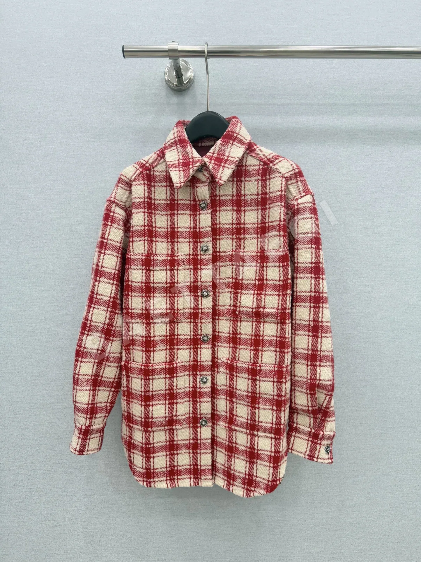 샤넬 레드 체크 트위드 여성 자켓 165484