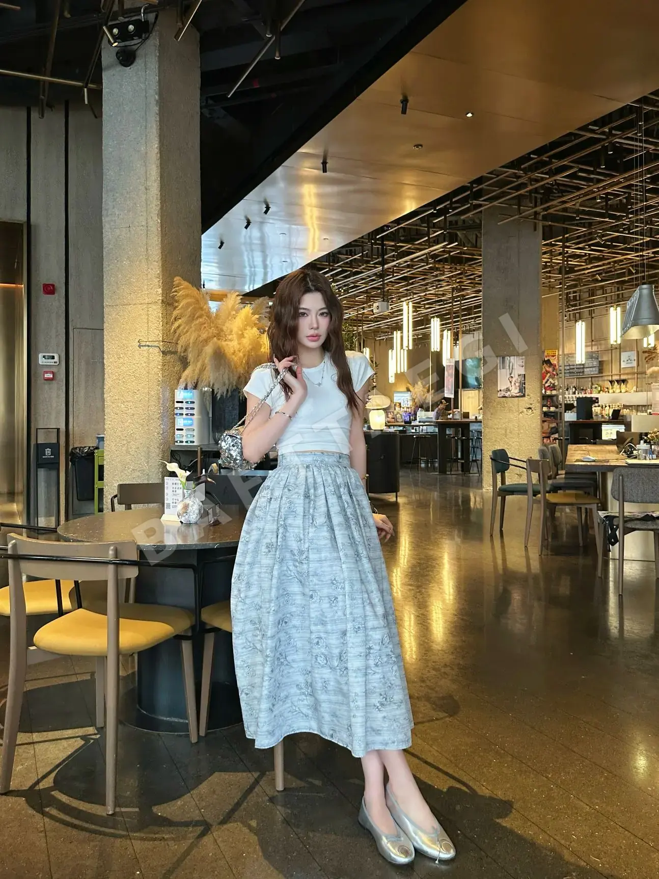디올 패턴 주름 미디 스커트 93506