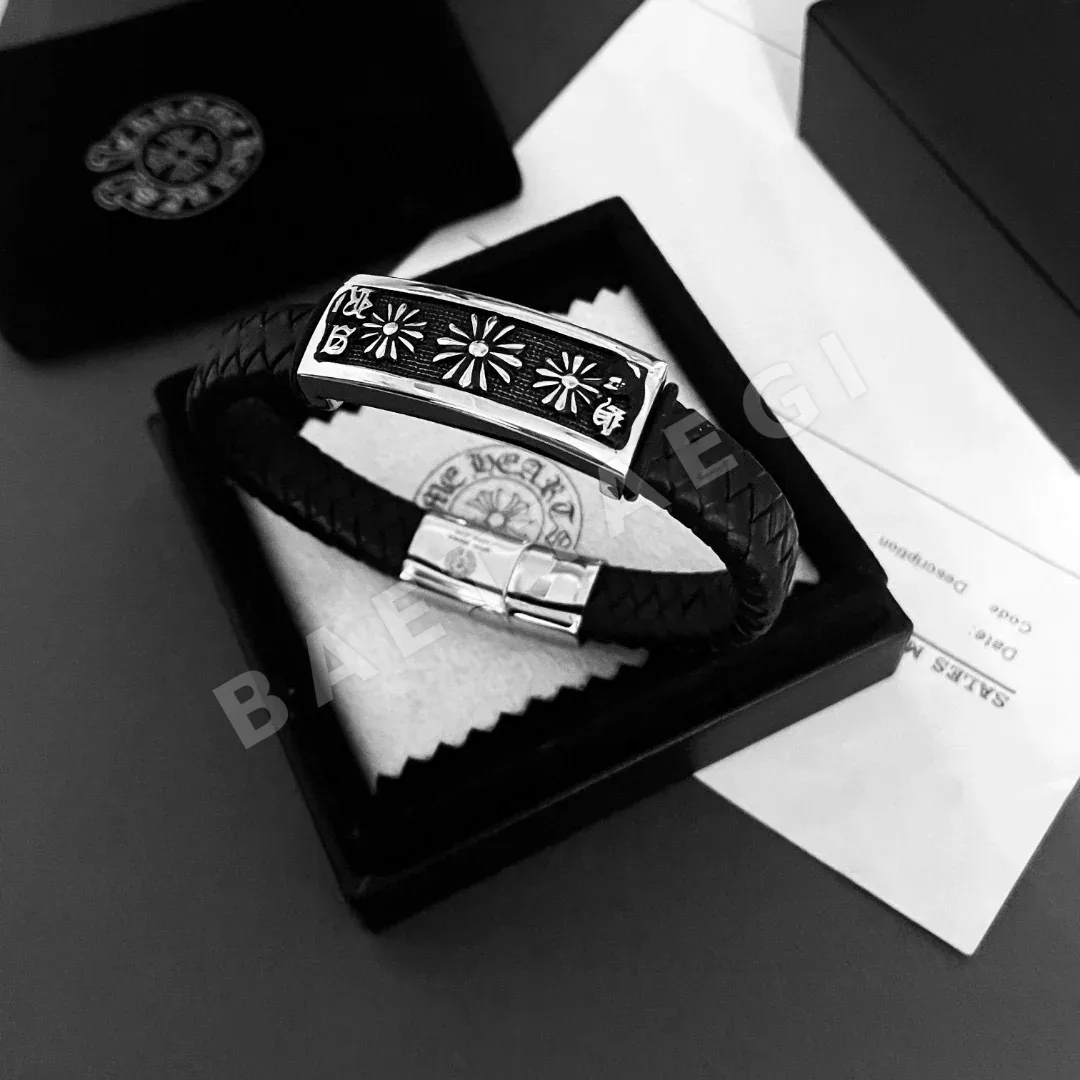 크롬하츠 클래식 레더 코드 크로스 플라워 팔찌 127727