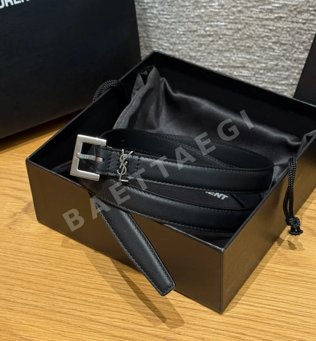 생로랑 카산드라 로고 스퀘어 버클 가죽 벨트 상세 이미지 1