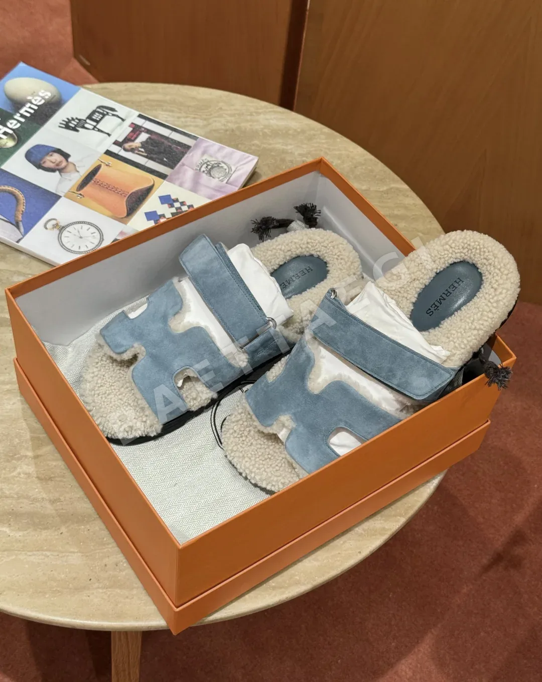 에르메스 시프르 샌들 데님블루 램스킨 상세 이미지 5