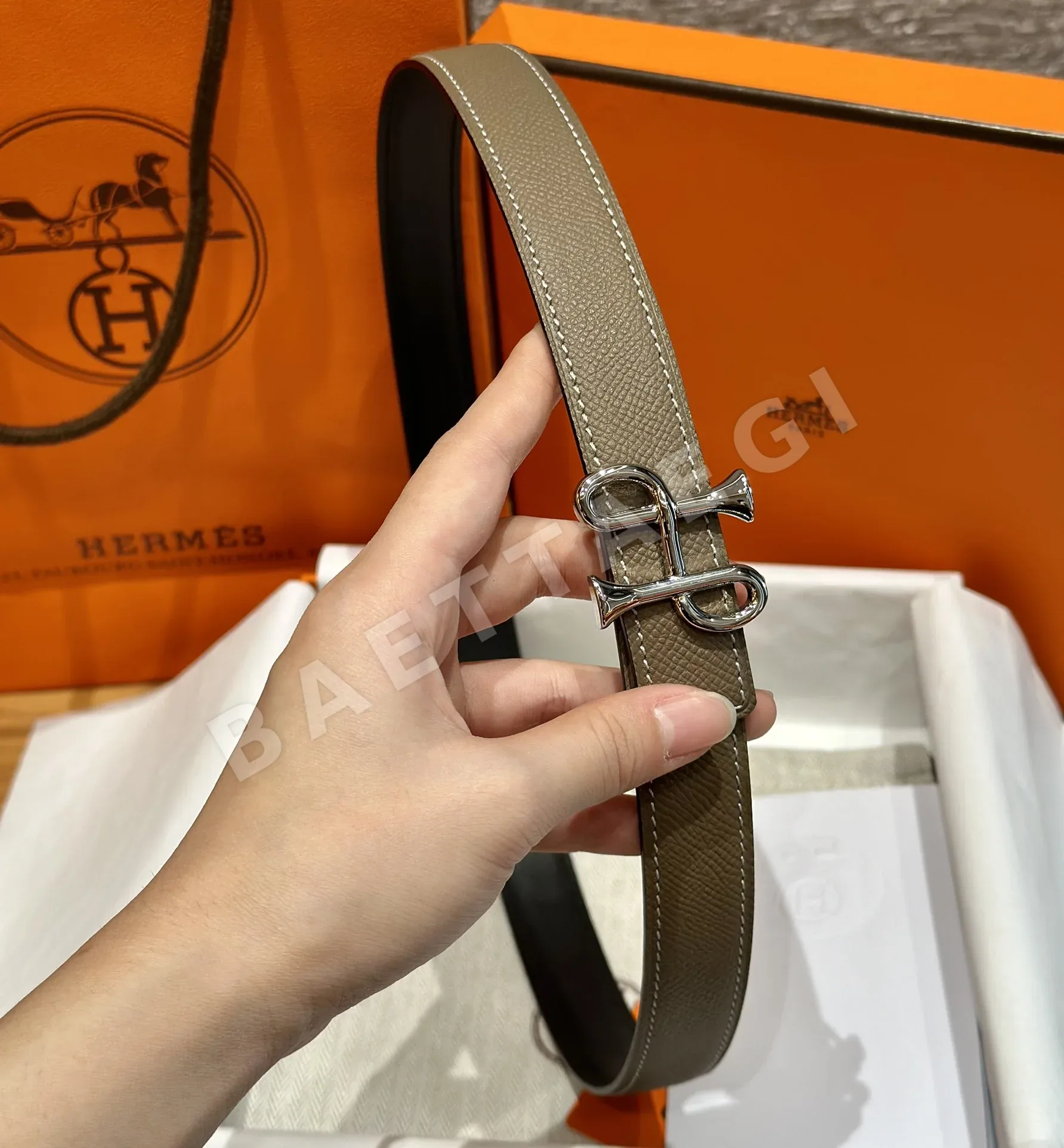 에르메스 H 버클 양면 가죽 벨트 175974
